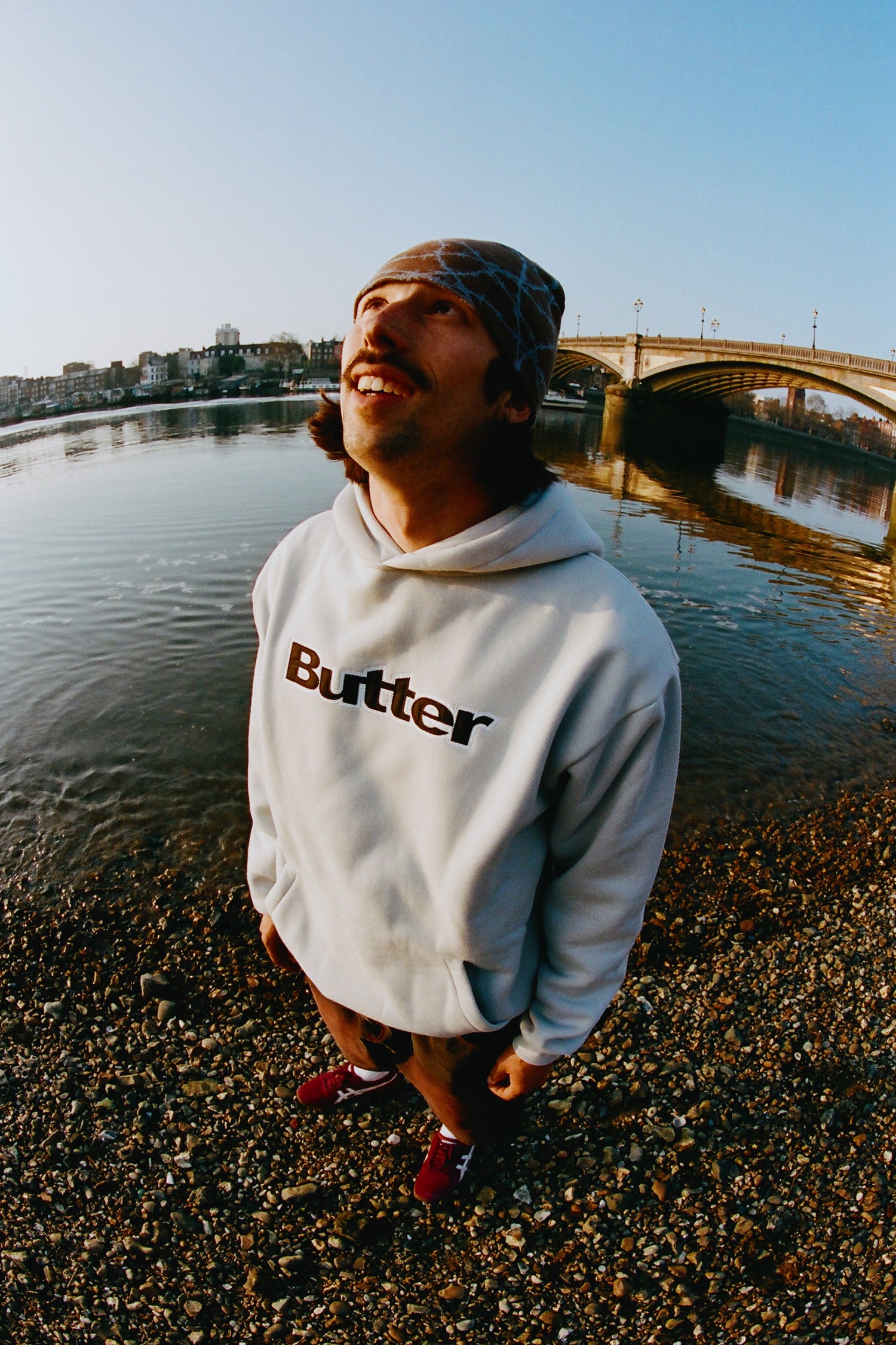 Satin Logo Applique Pullover Hood, Cement