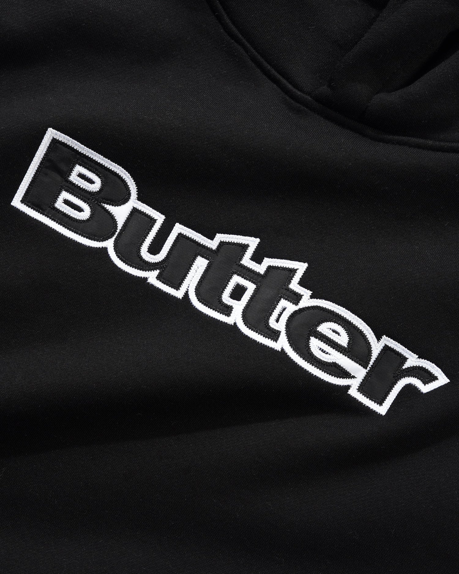 Satin Logo Applique Pullover Hood, Black