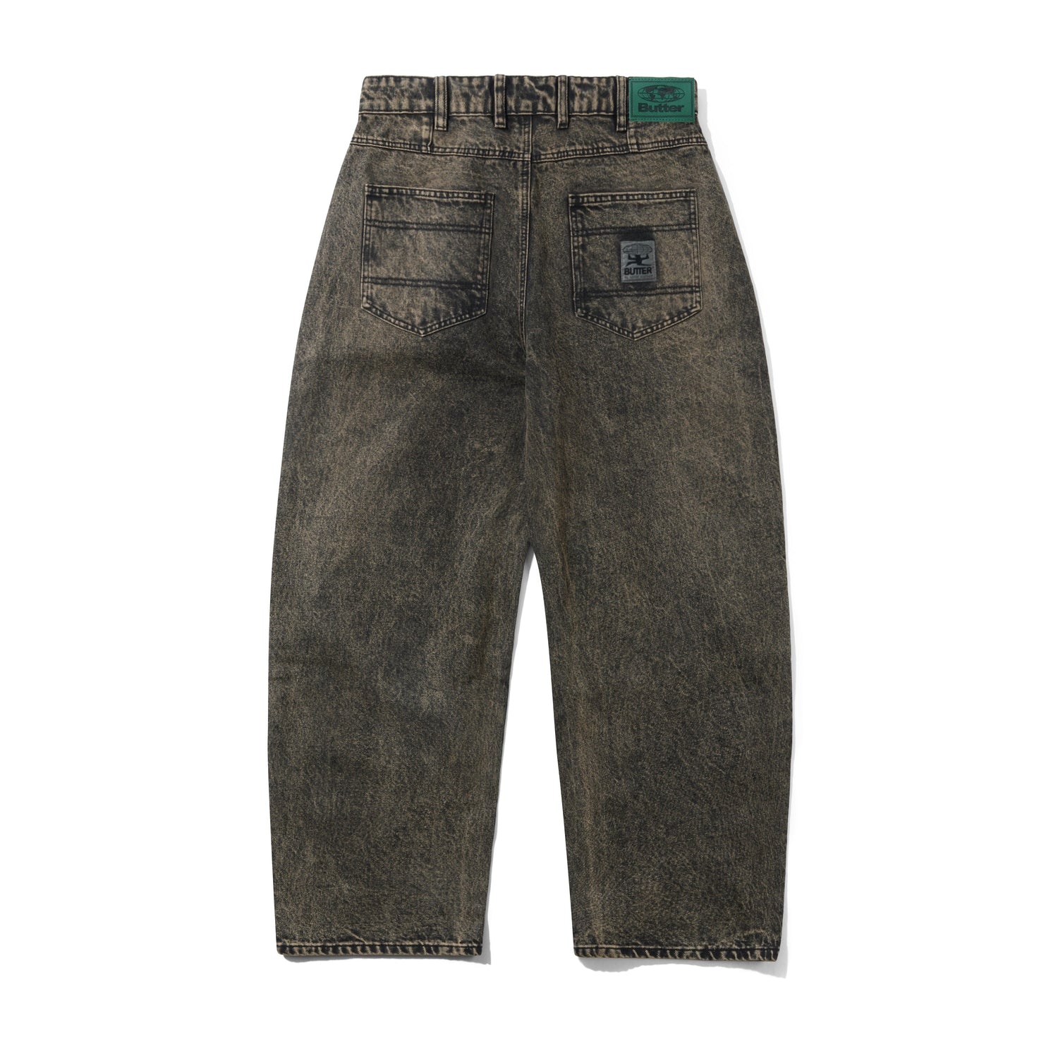 Wide Cut Denim Jeans, Acid Washed Brown