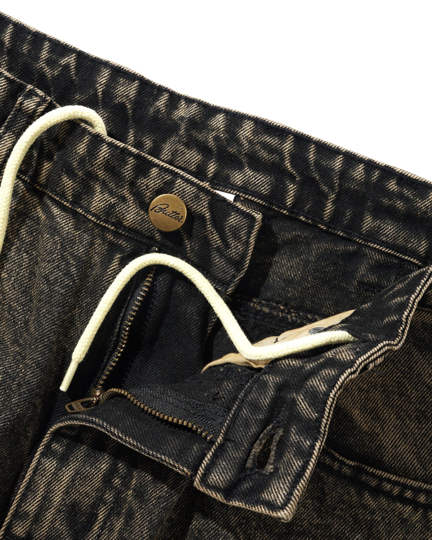 Wide Cut Denim Jeans, Acid Washed Brown