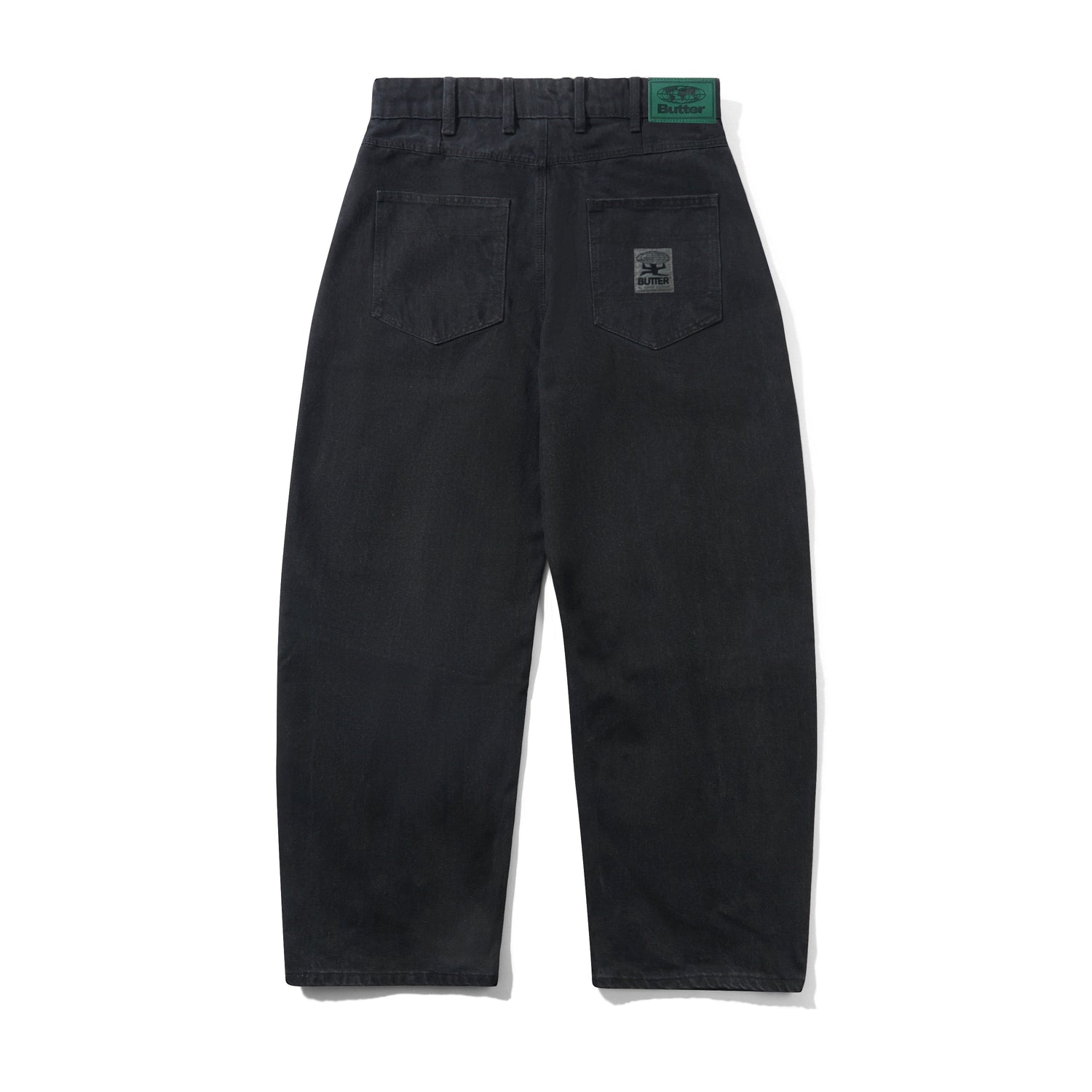 Wide Cut Denim Jeans, Dark Washed Black