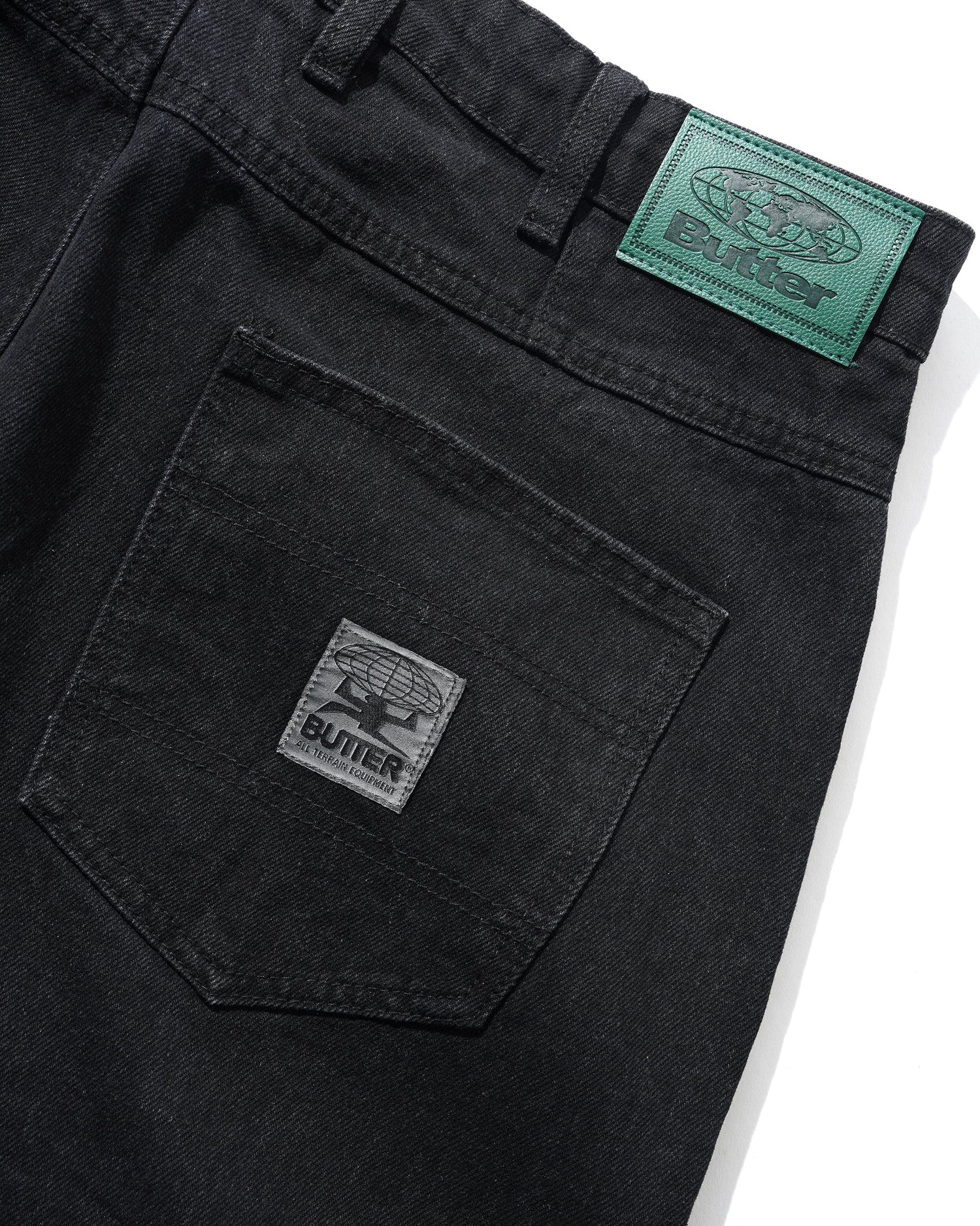 Wide Cut Denim Jeans, Dark Washed Black