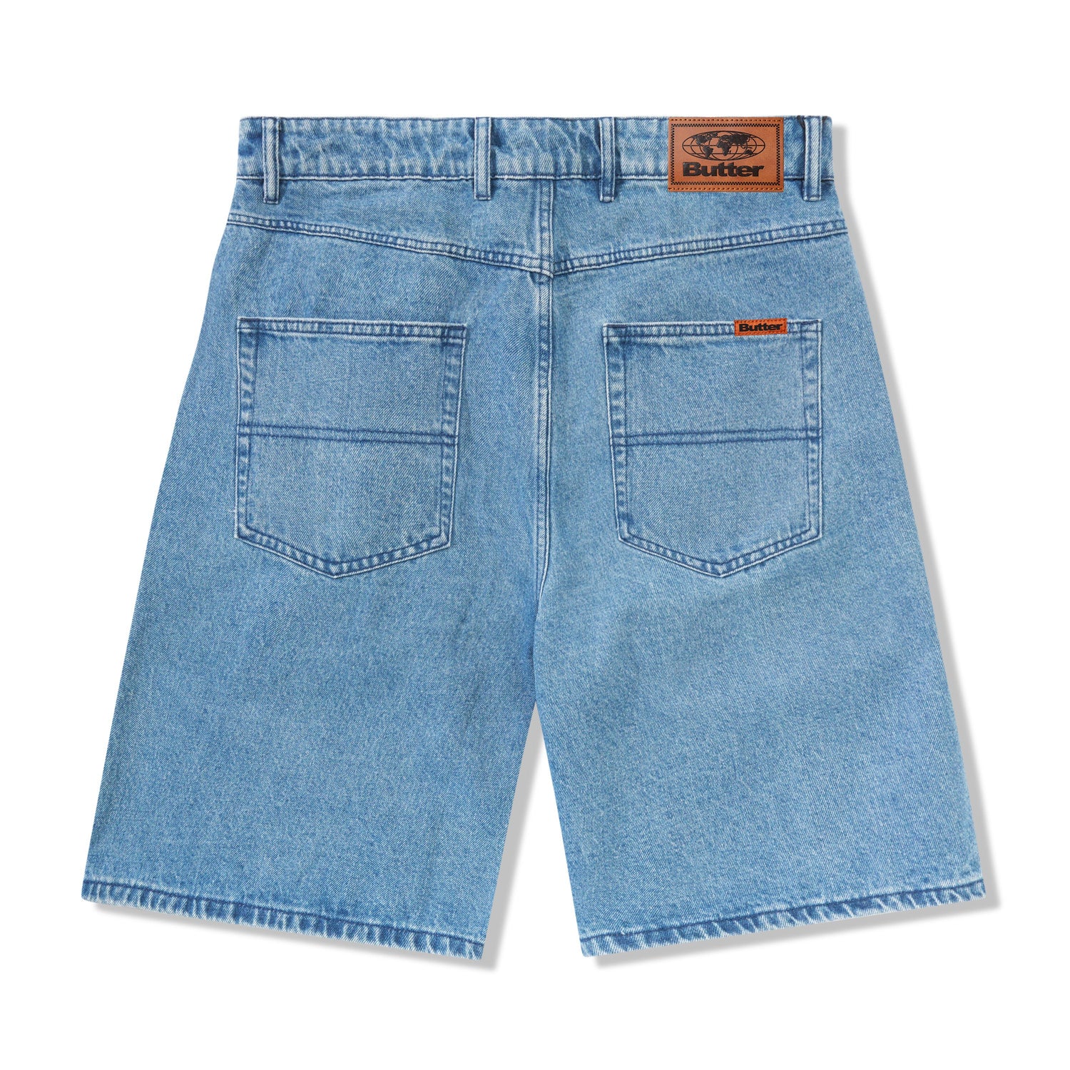 Baggy Denim Shorts, Distress Washed Blue