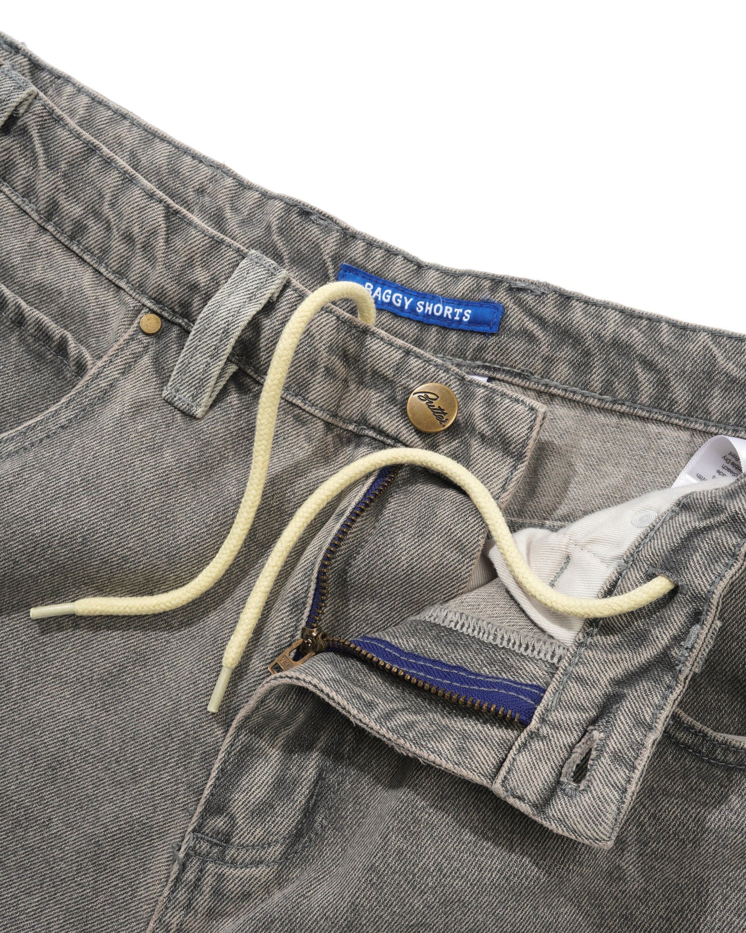 Baggy Denim Shorts, Grey Wash