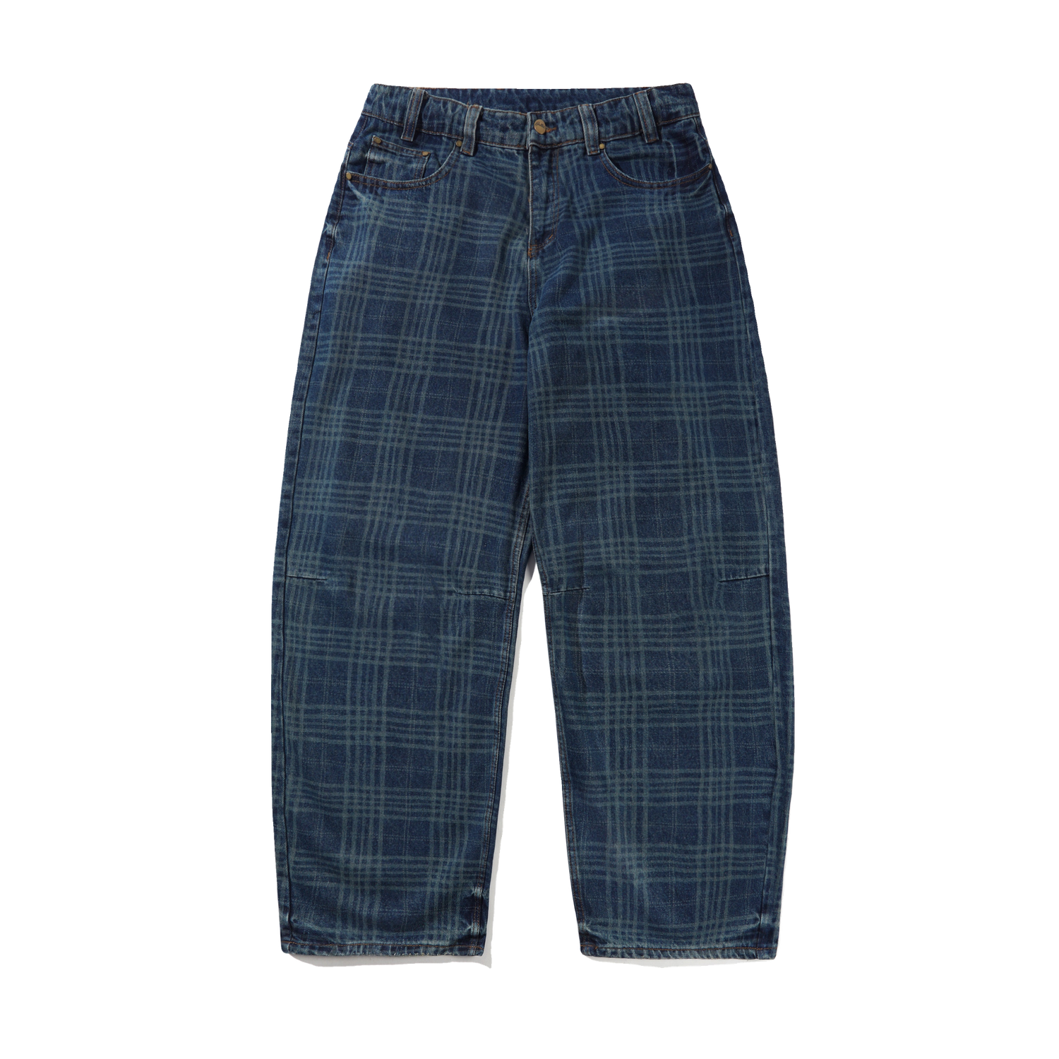 Burn Wide Cut Denim Jeans, Dark Indigo Plaid