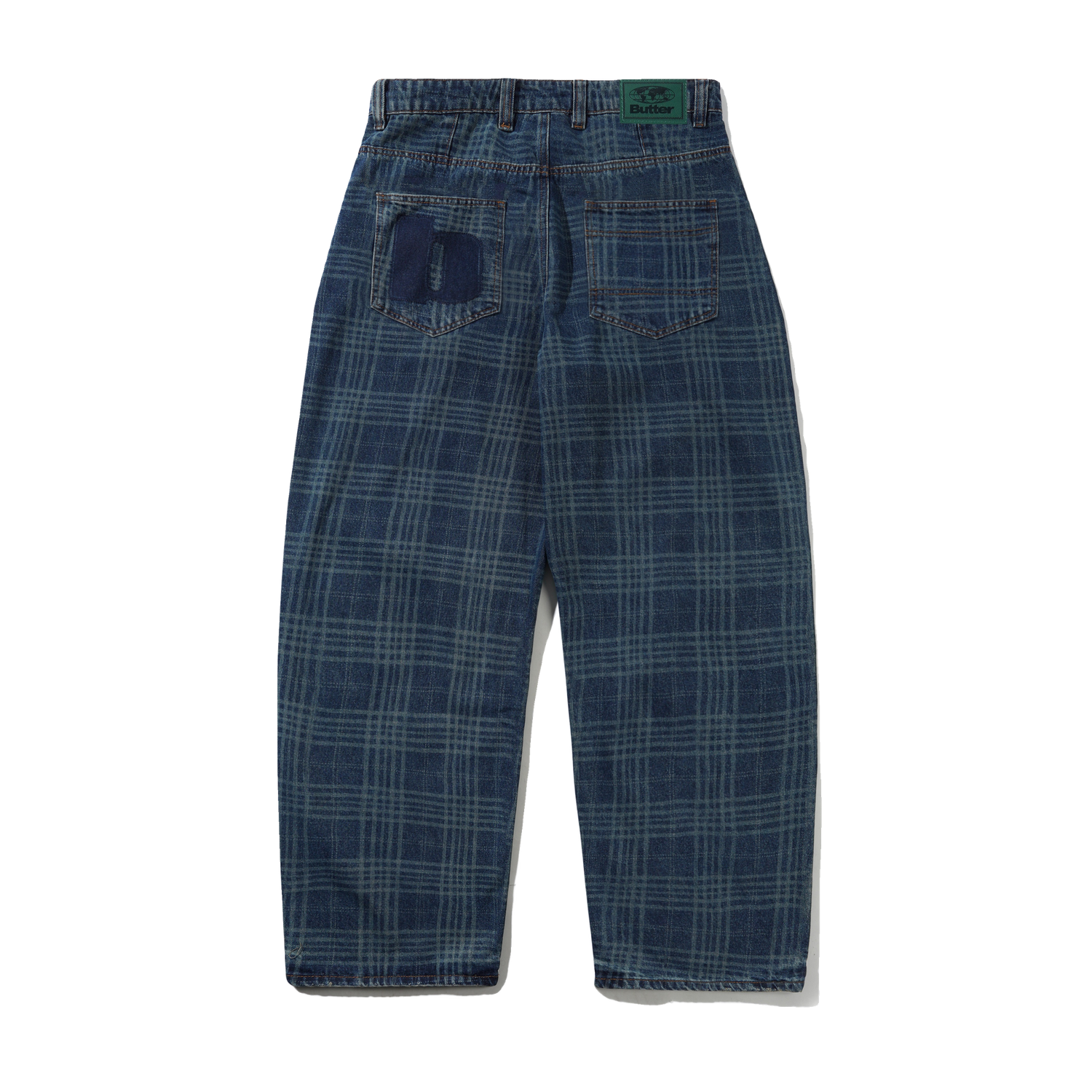 Burn Wide Cut Denim Jeans, Dark Indigo Plaid