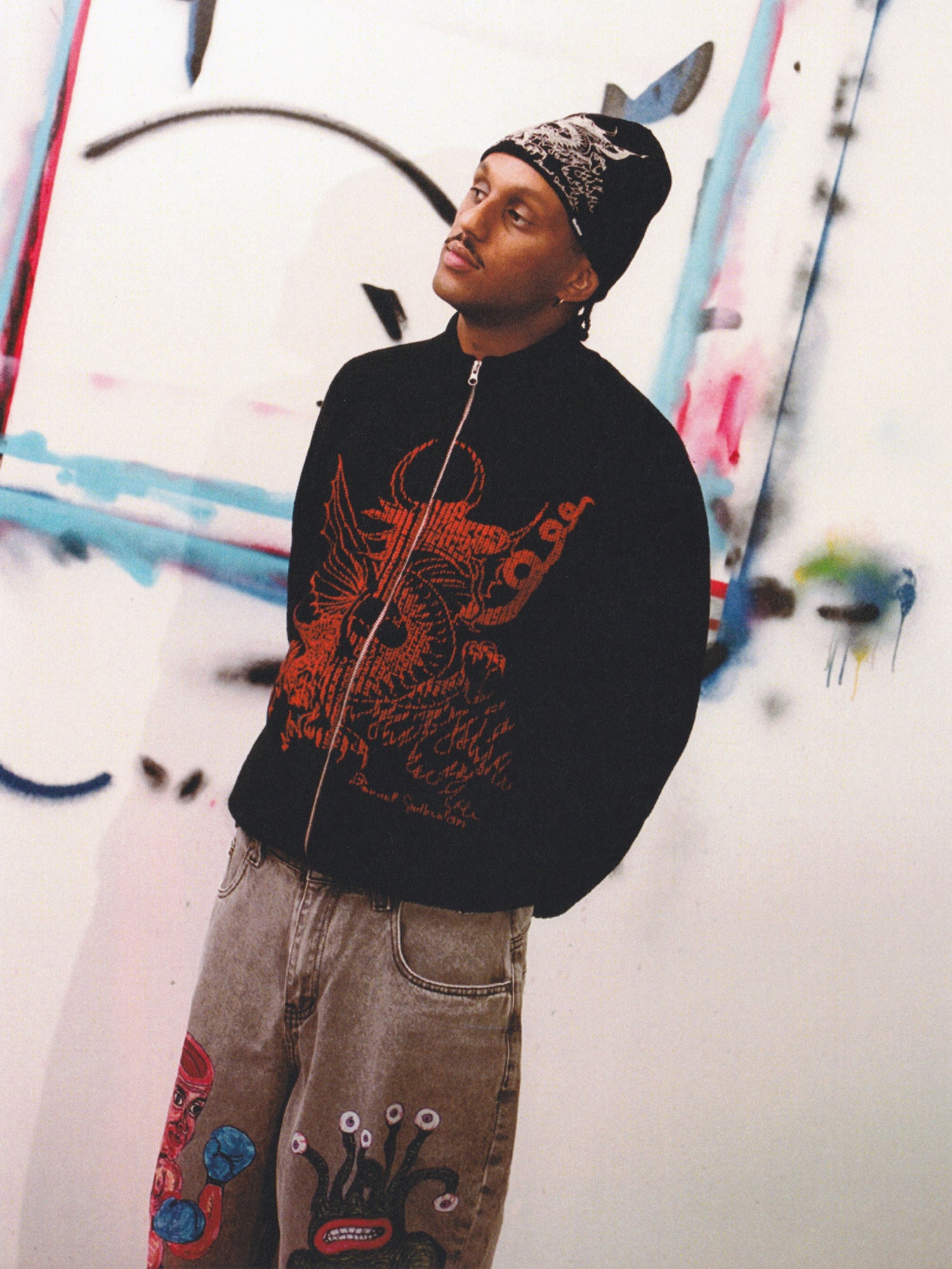 Dragon Knit Zip-Thru Sweater, Black / Red