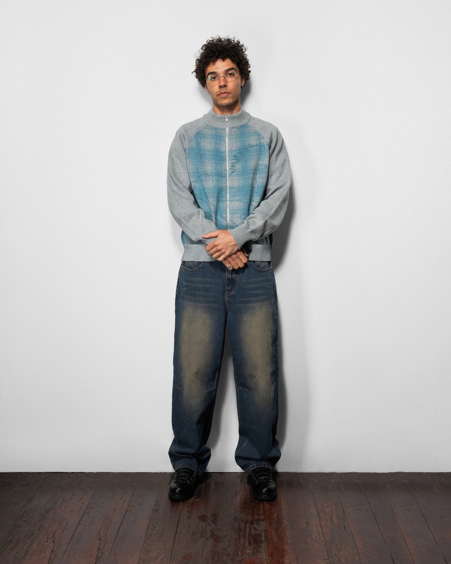 Wide Cut Denim Jeans, Dirty Wash Indigo