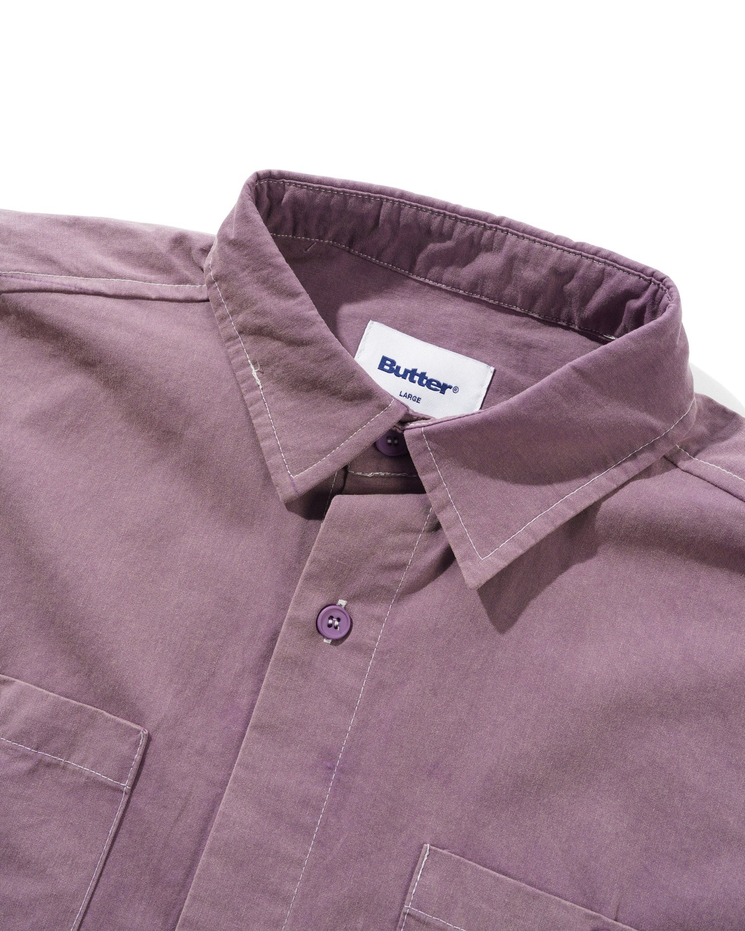 Contrast Stitch S/S Shirt, Eggplant