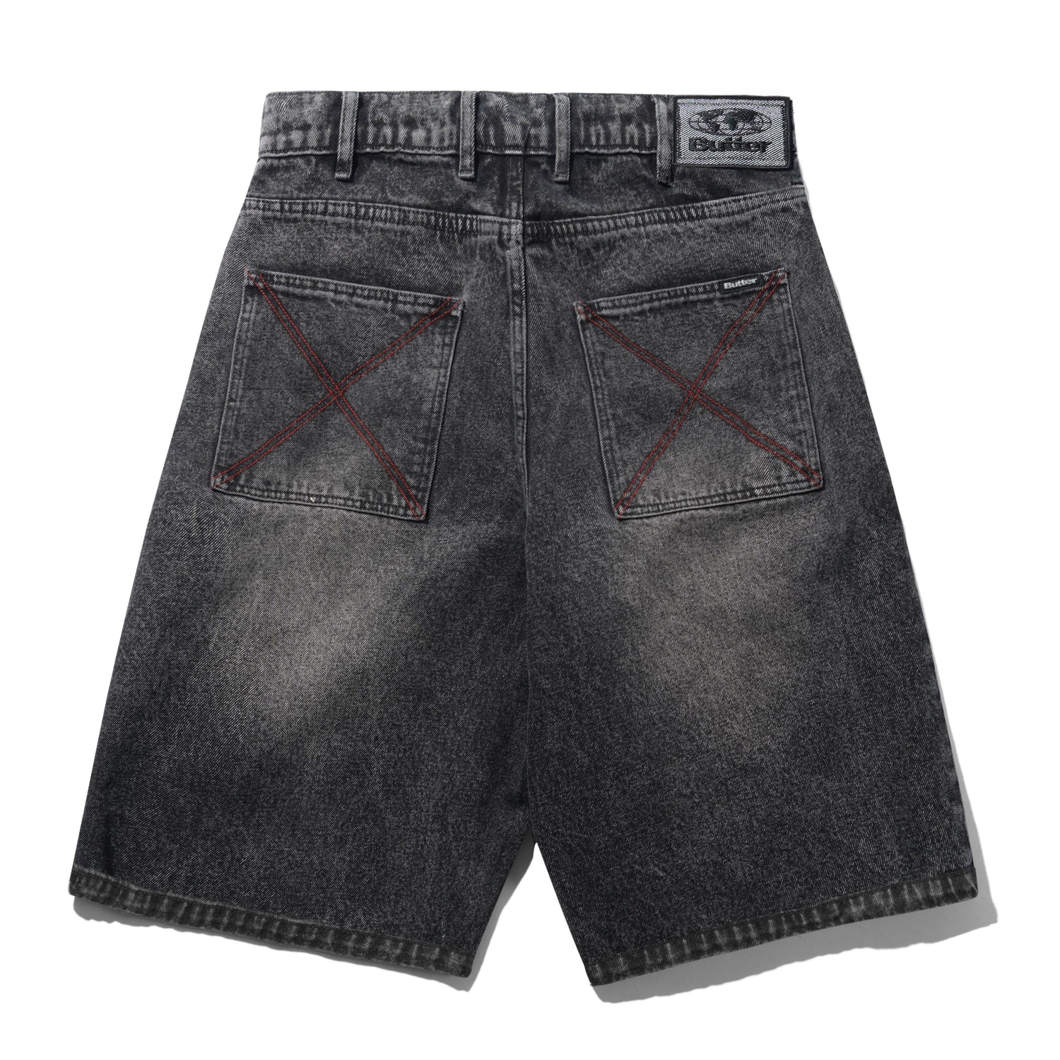 Distressed Big Denim Shorts, Gun Metal
