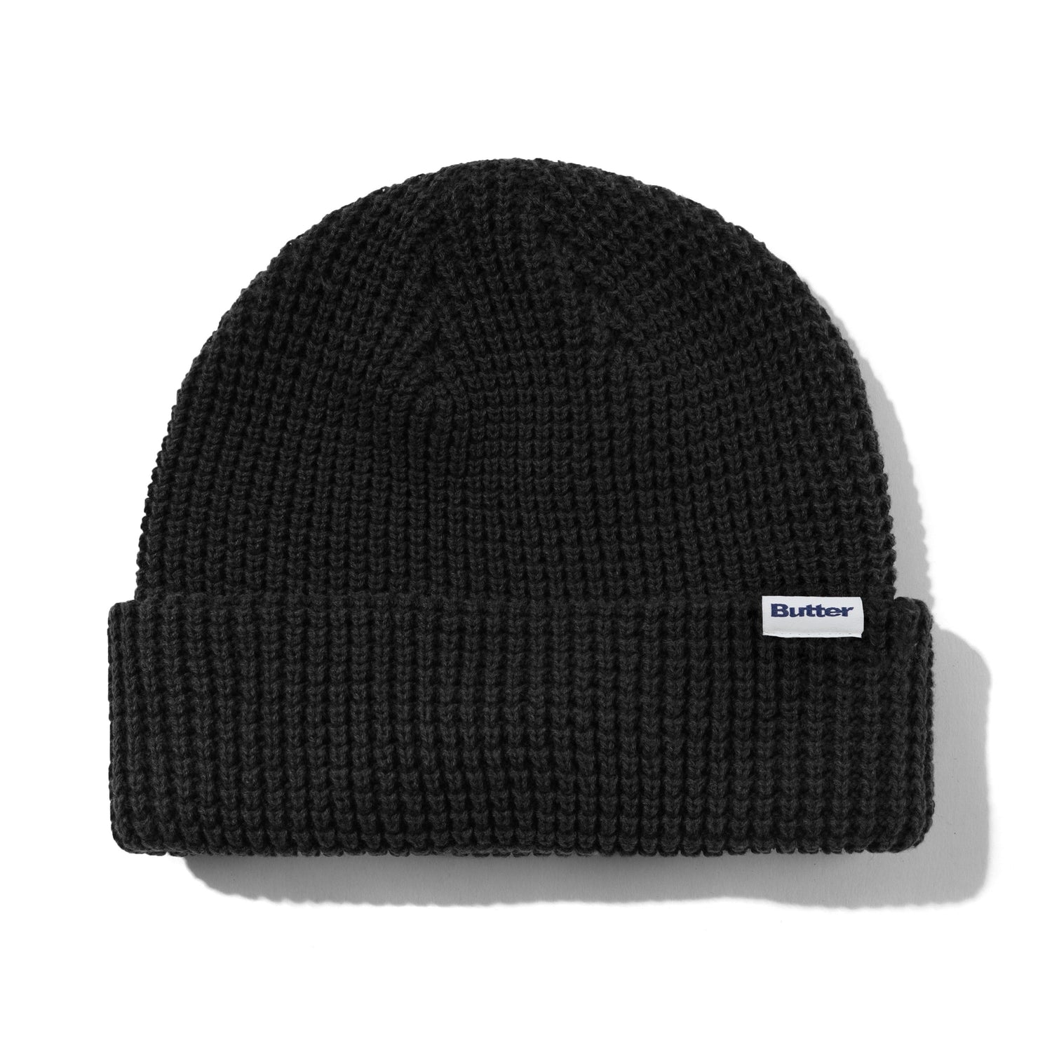 Distressed Waffle Knit Beanie, Washed Black