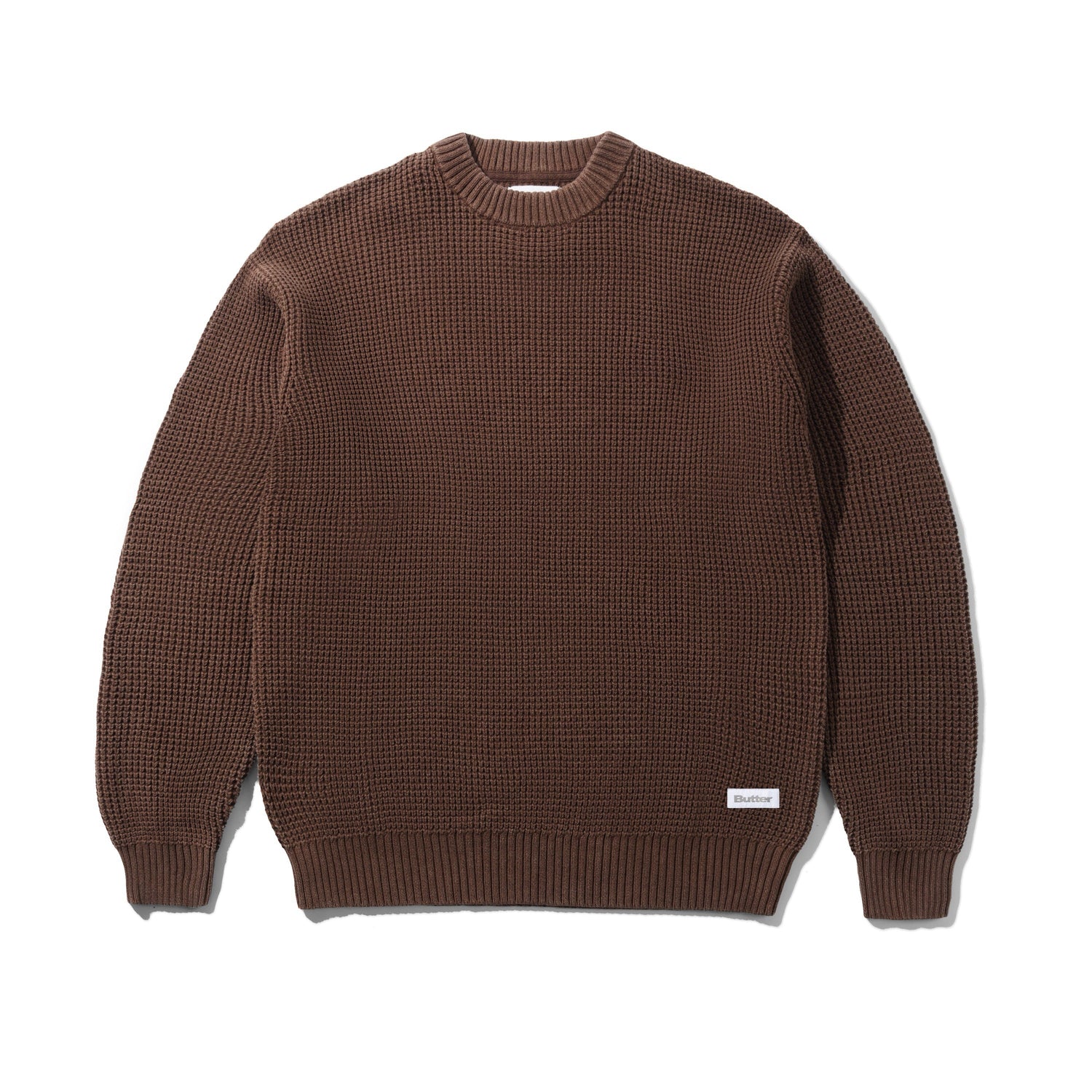 Distressed Waffle Knit Sweater, Washed Bark