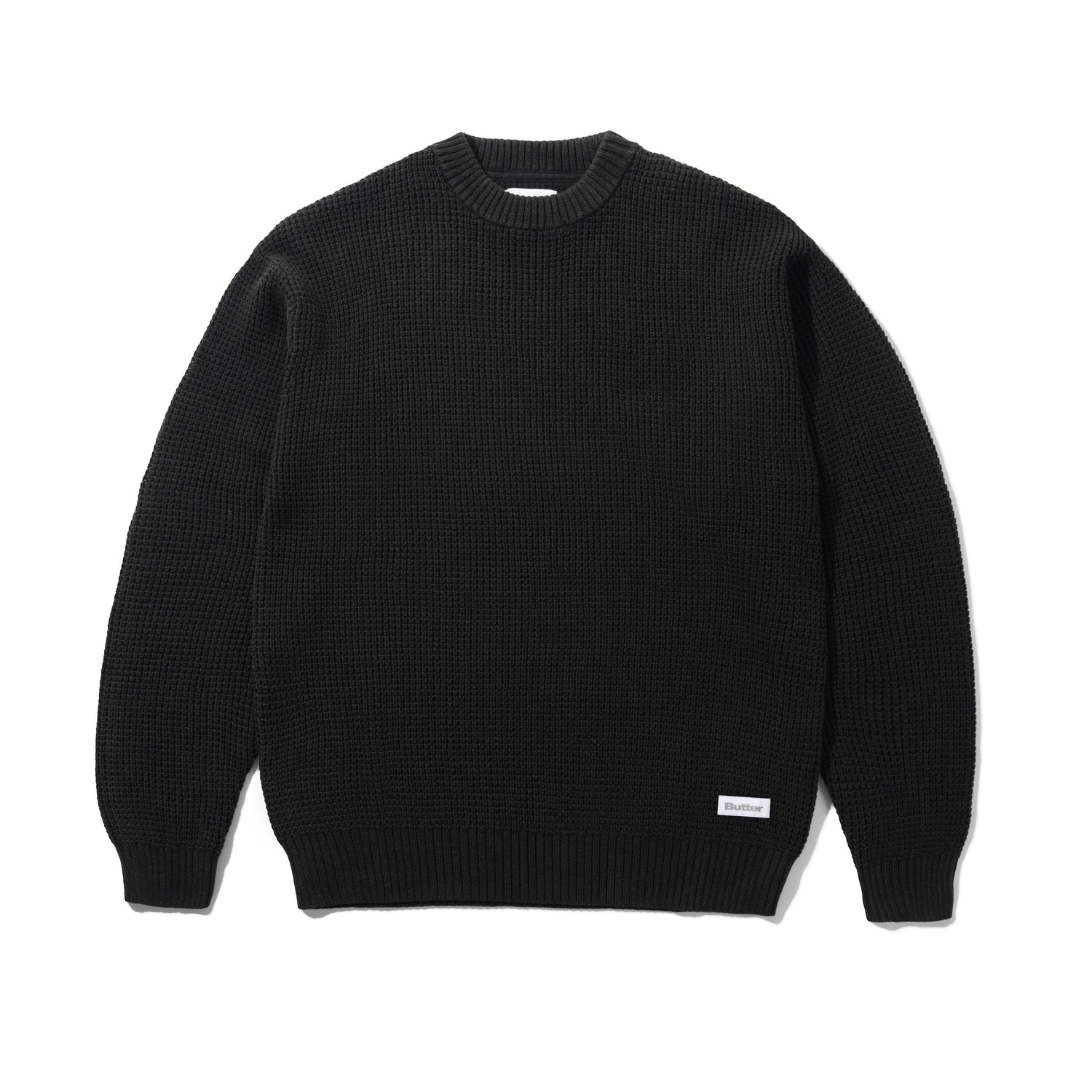 Distressed Waffle Knit Sweater, Washed Black