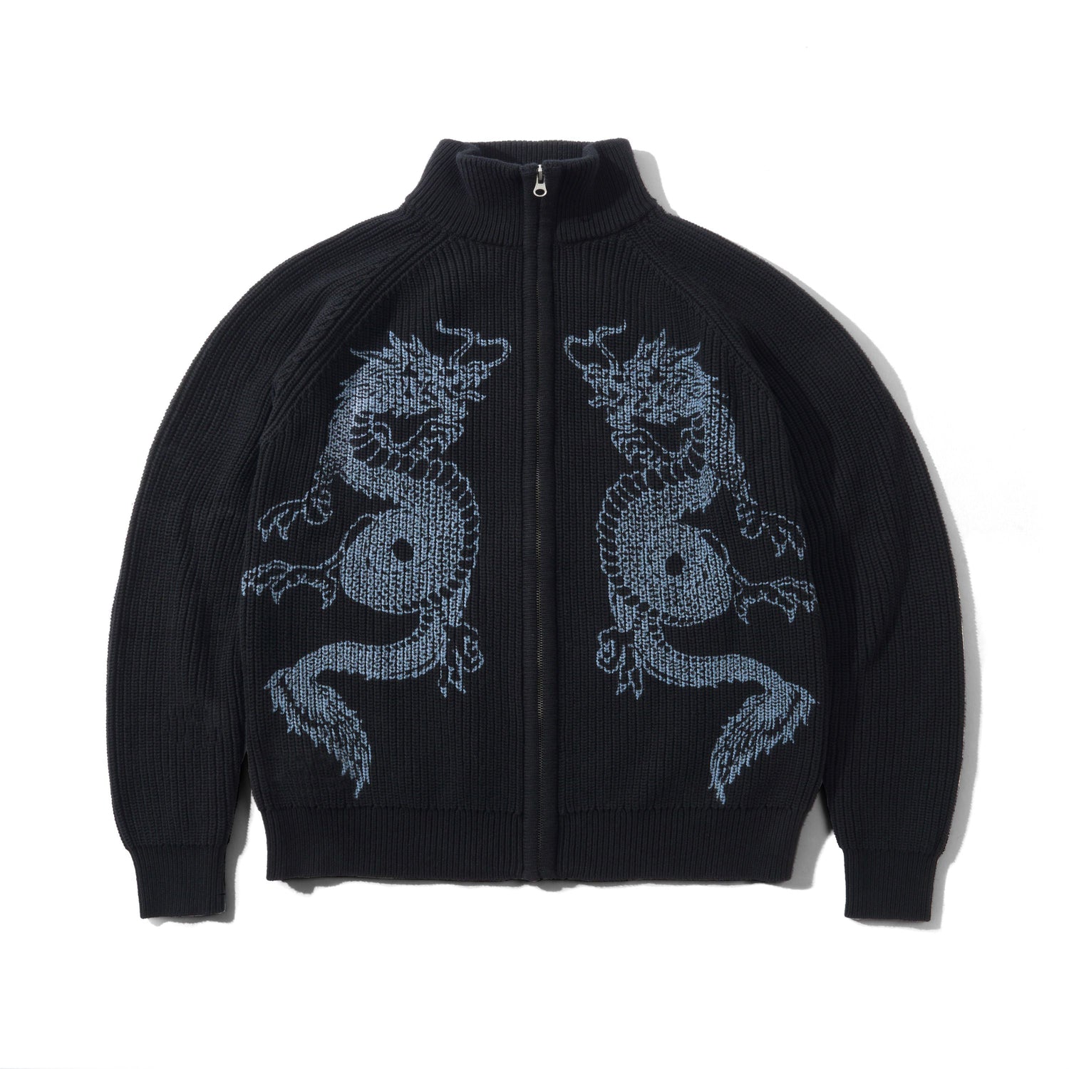 Dragon Zip-Thru Knit Sweater, Black