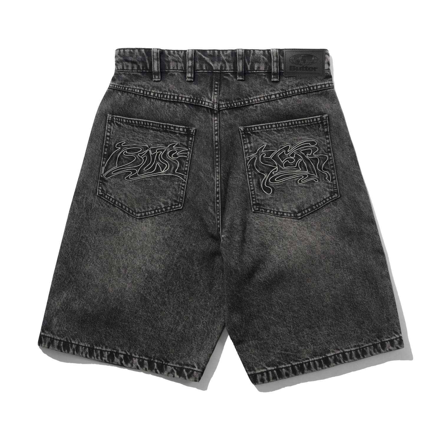 Drummer Baggy Denim Shorts, Streaky Black