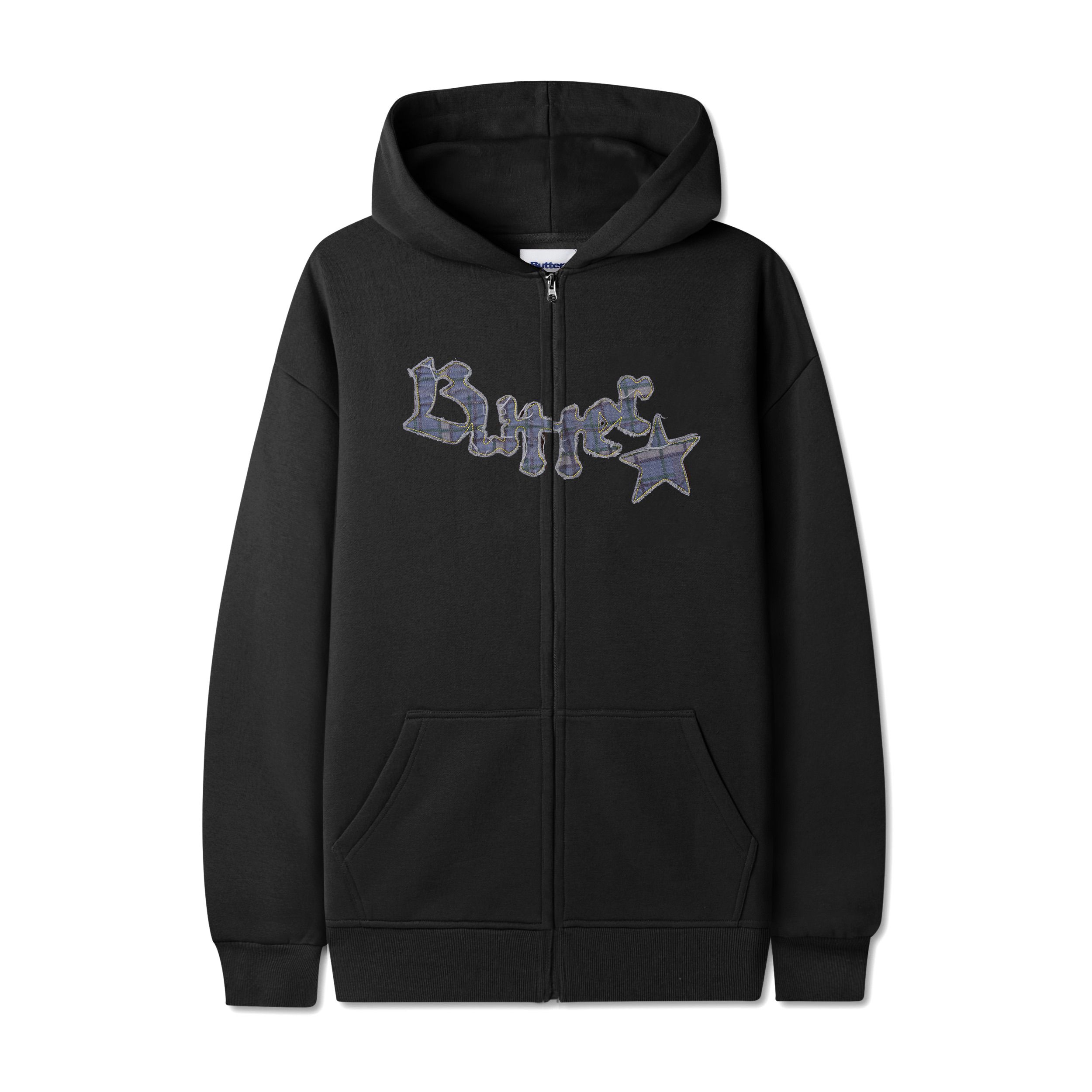 【Butter Goods】Edge Applique Zip-Thru Hood フーディ Edge Applique Zip-Thru Hood, Black – Butter Goods USA