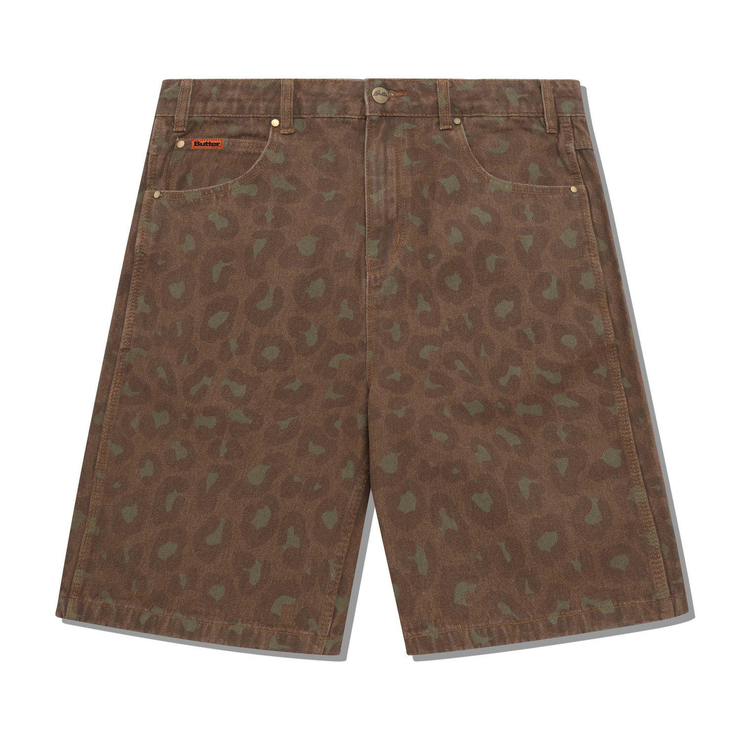 Leopard Denim Shorts, Rust