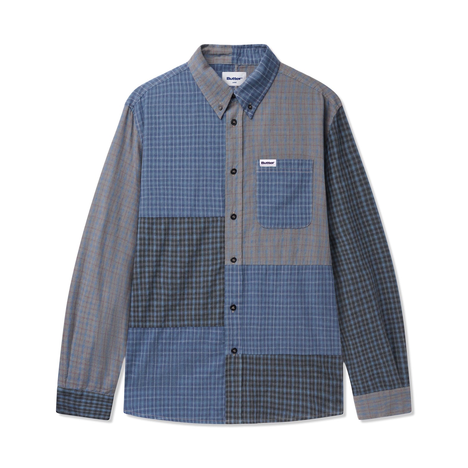 Patchwork Plaid L/S Shirt, Overdye Navy