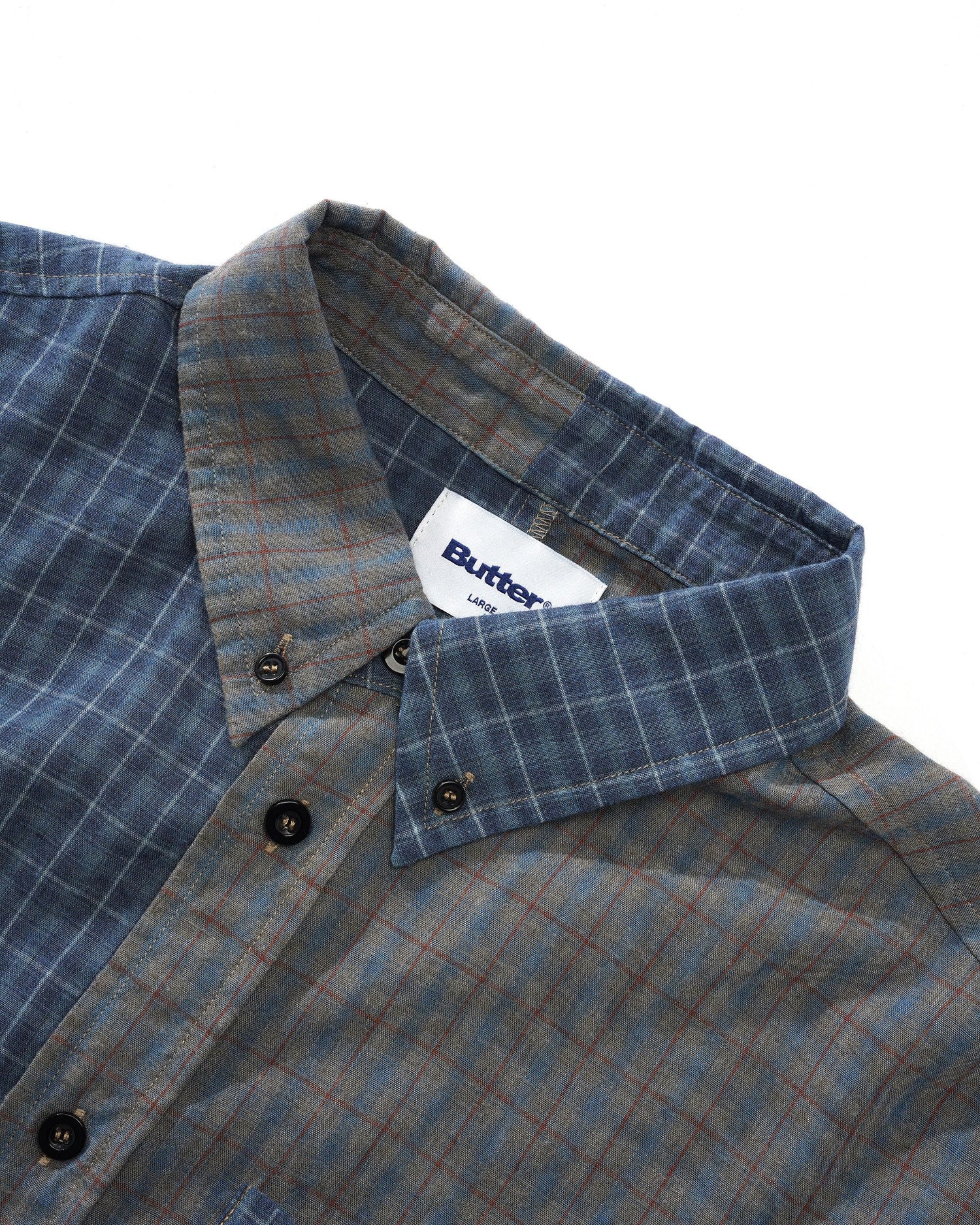 Patchwork Plaid L/S Shirt, Overdye Navy