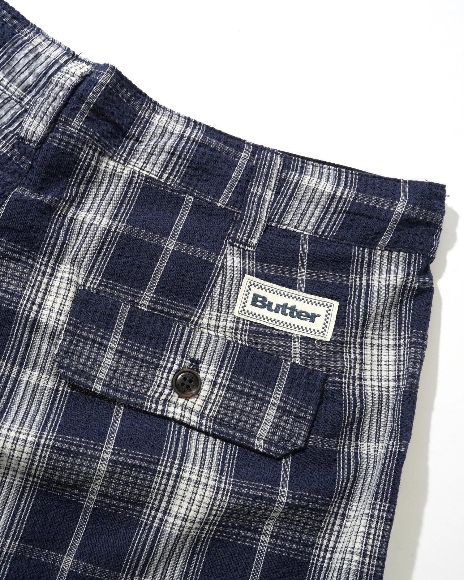 Pleated Shorts, Navy Plaid