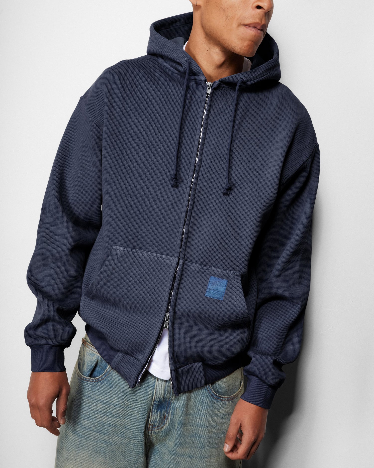 Waffle Zip-Thru Hood, Navy Overdye
