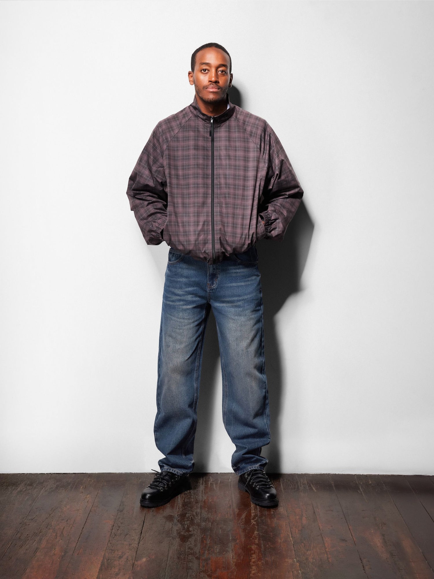 Plaid Nylon Jacket, Navy