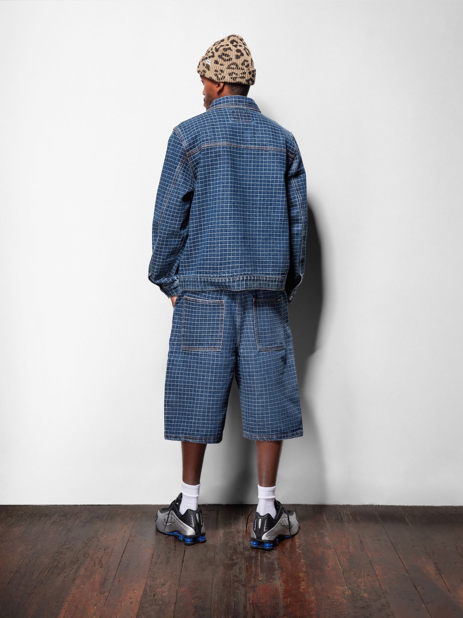 Big Grid Denim Shorts, Indigo