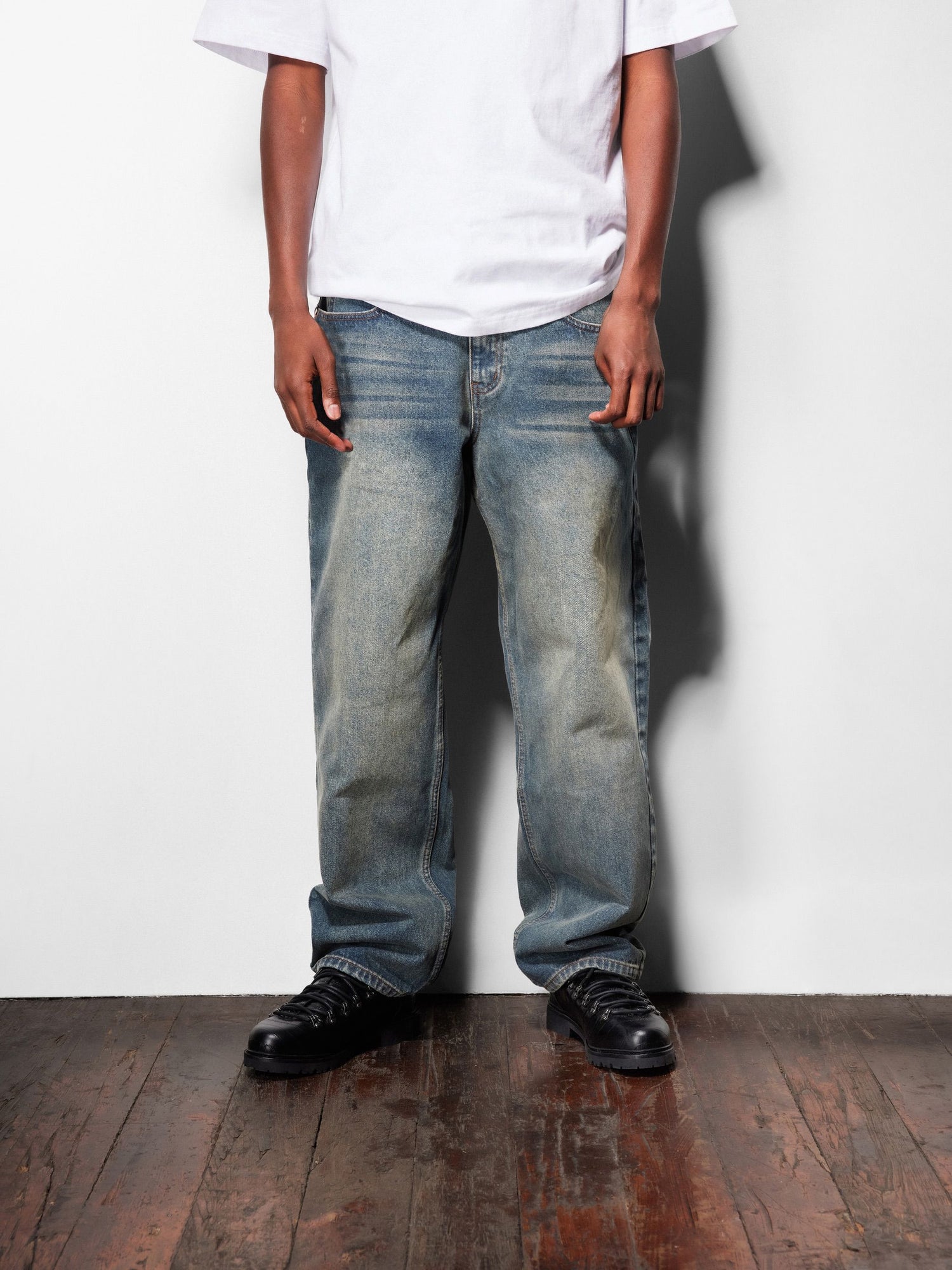 Straight Leg Denim Jeans, Tinted Black