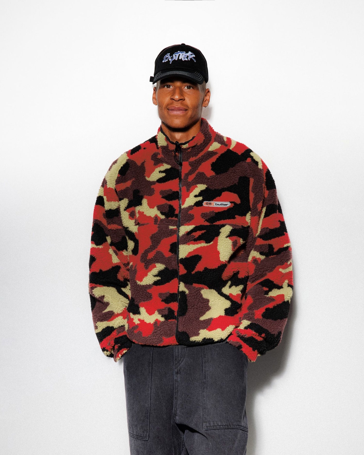 Camo Sherpa Jacket, Red