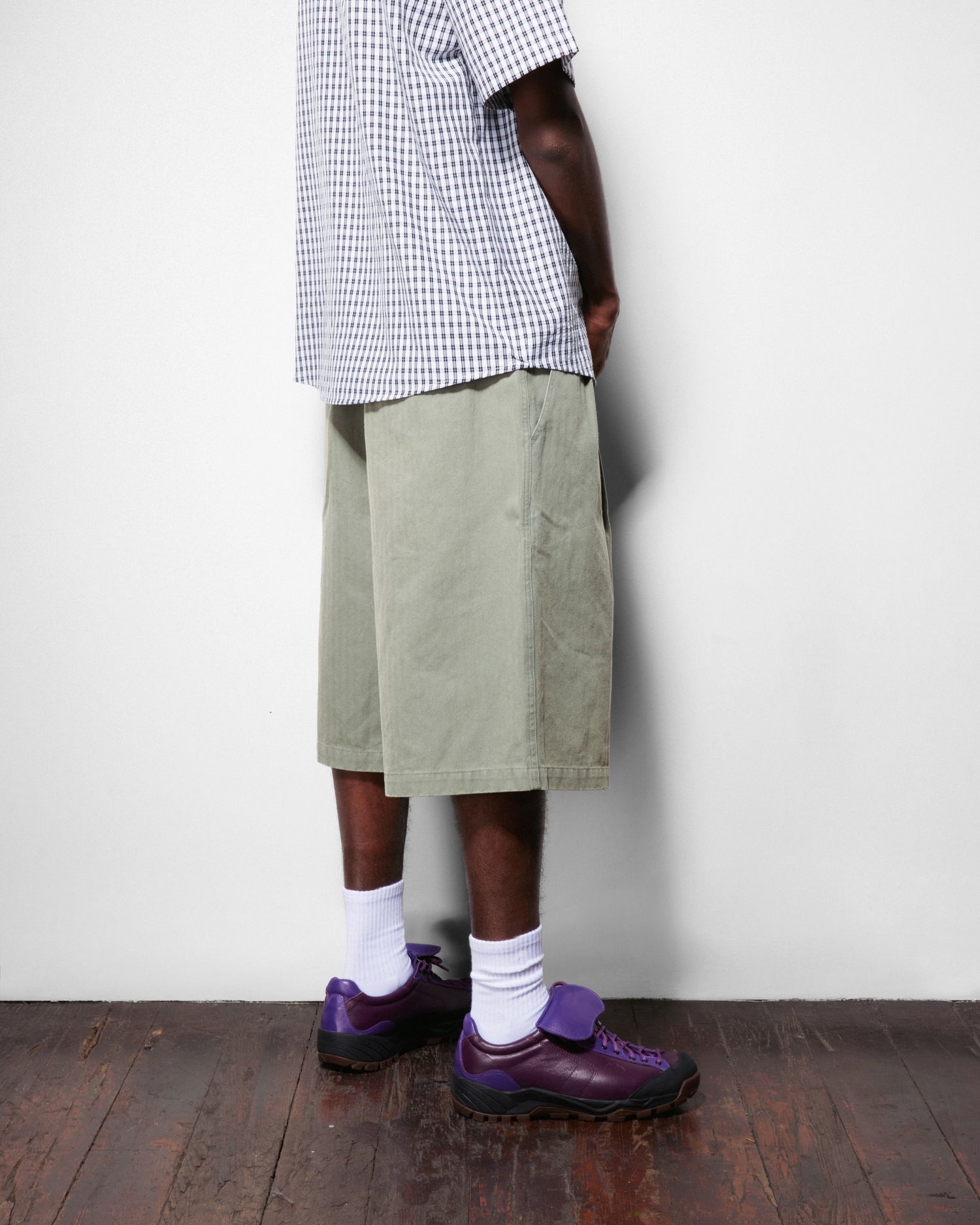 Pleated Shorts, Washed Fatigue