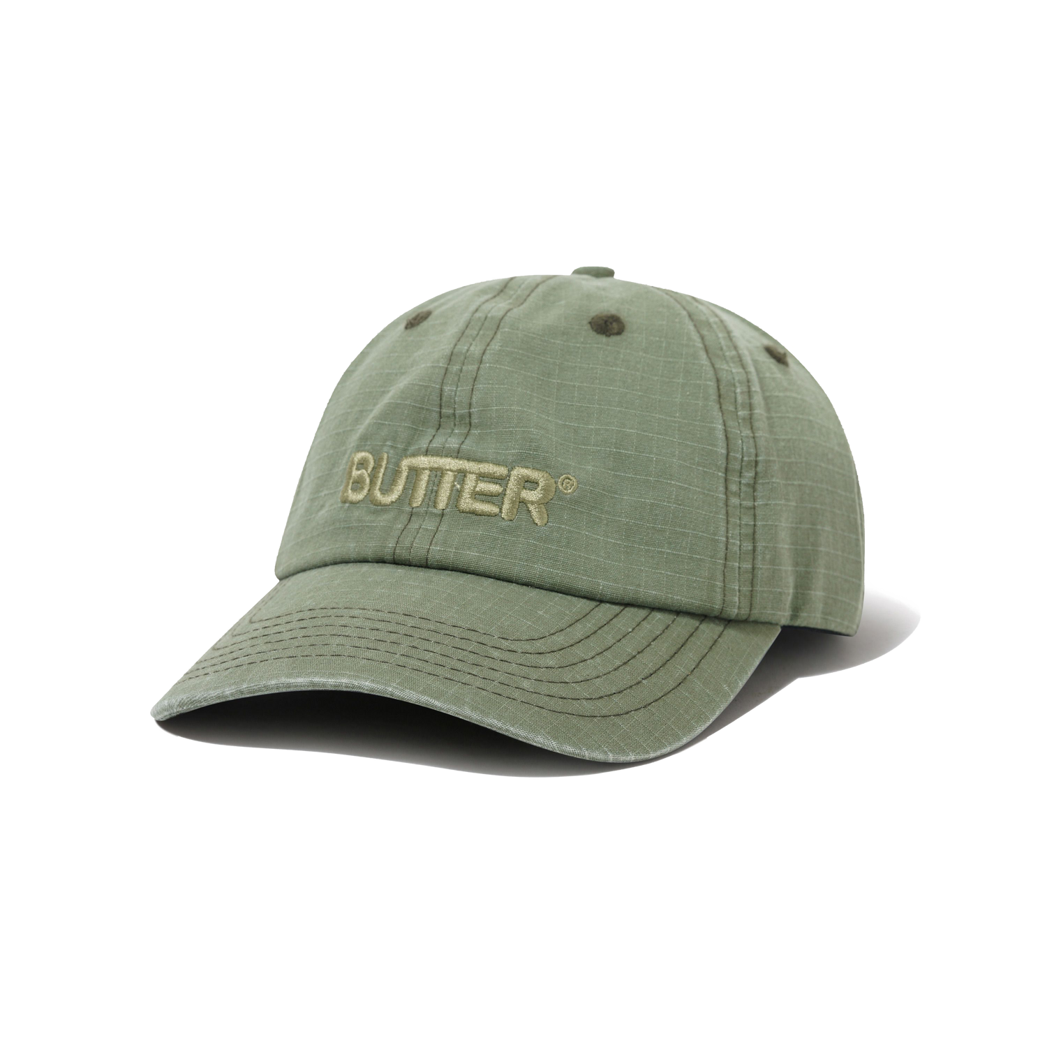 Ripstop Rounded Logo 6 Panel Cap, Washed Army
