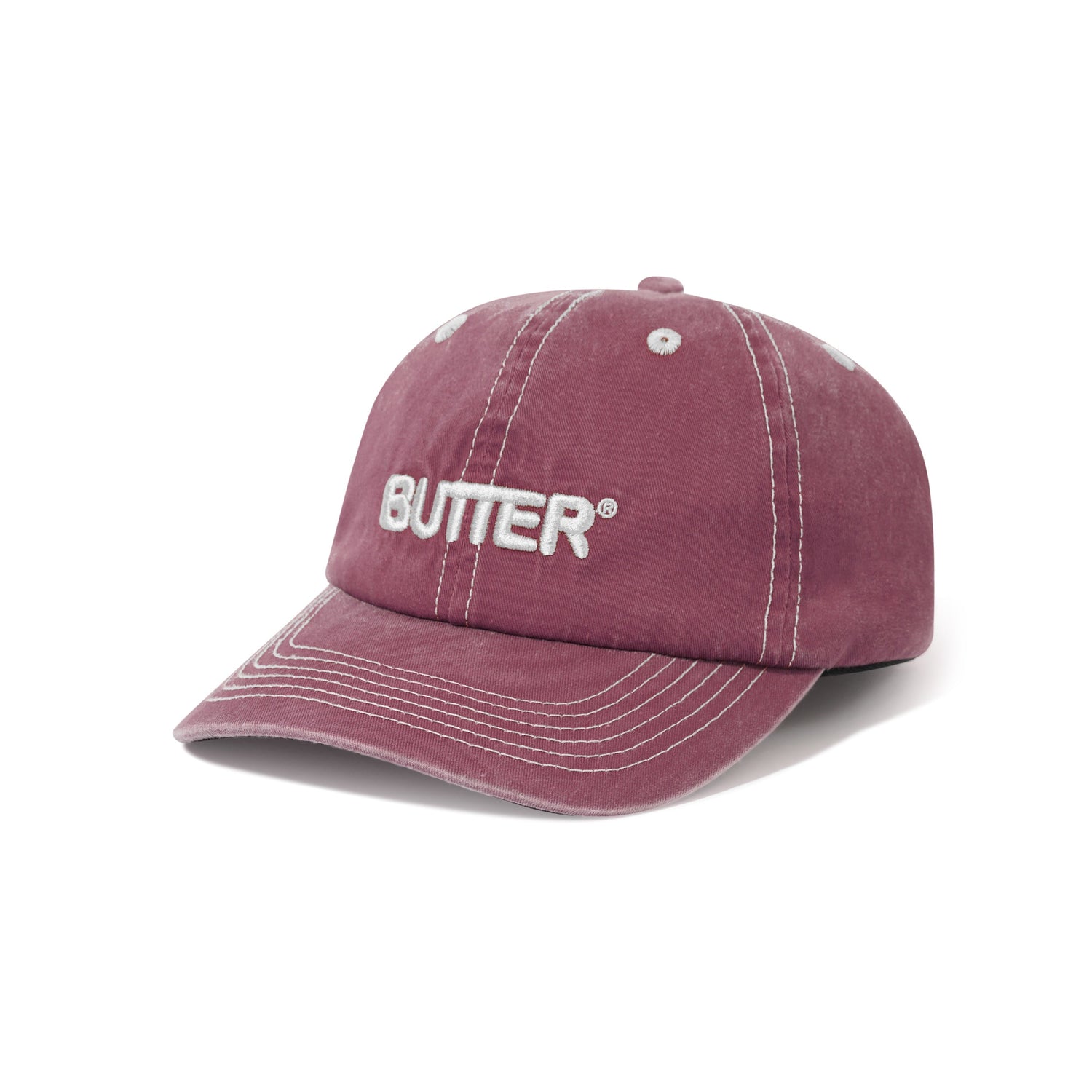 Rounded Logo 6 Panel Cap, Washed Burgundy