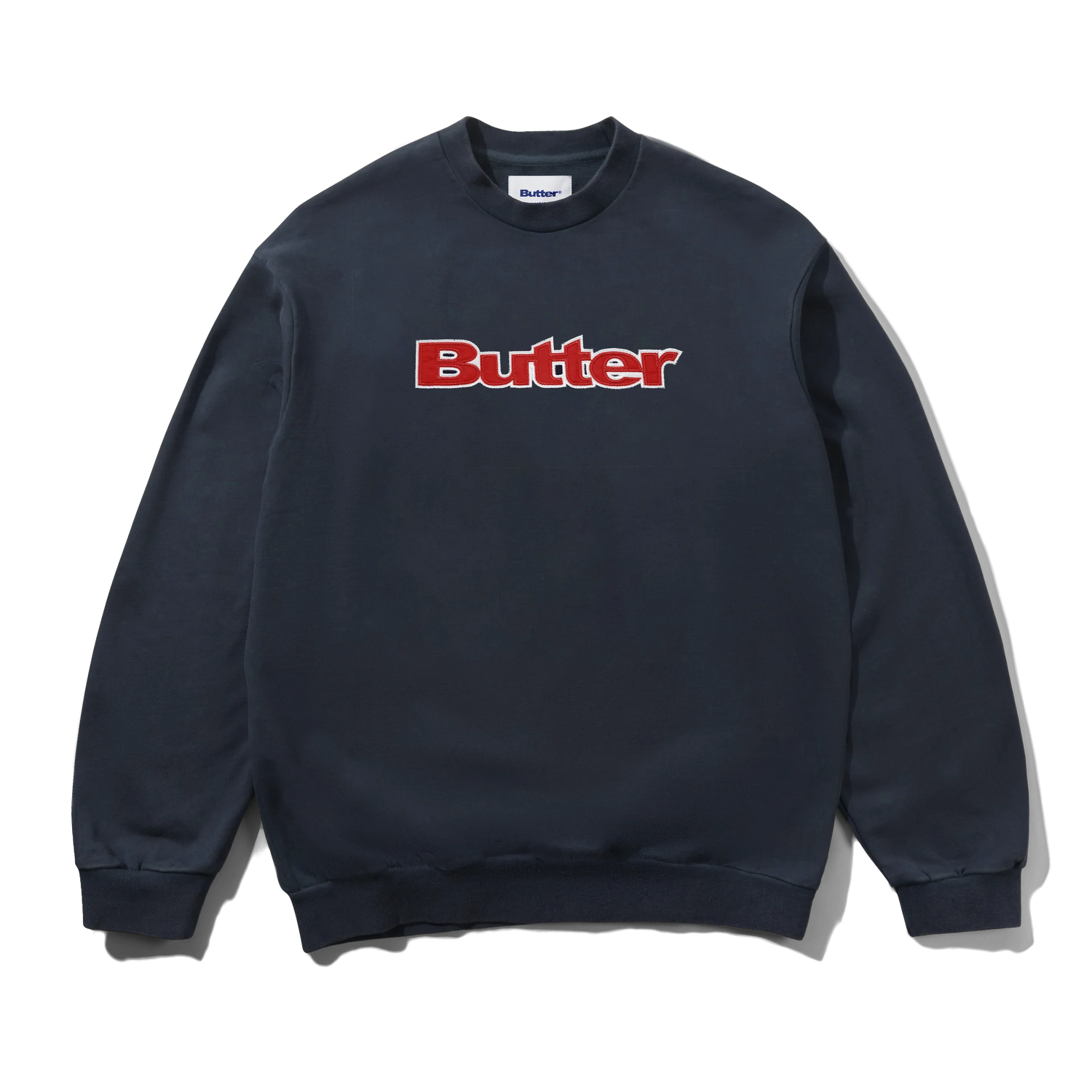 Satin Applique Logo Crewneck, Navy