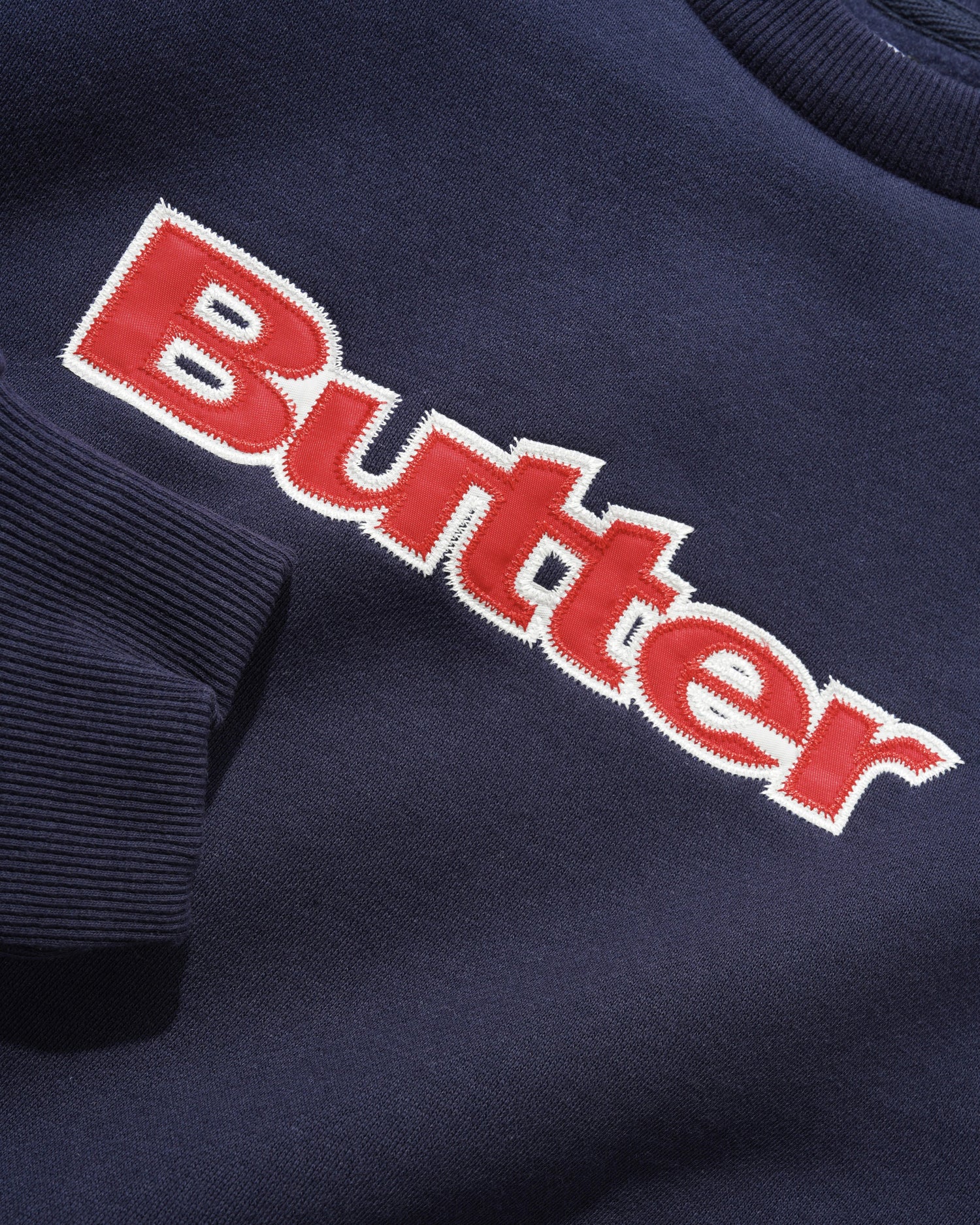 Satin Applique Logo Crewneck, Navy