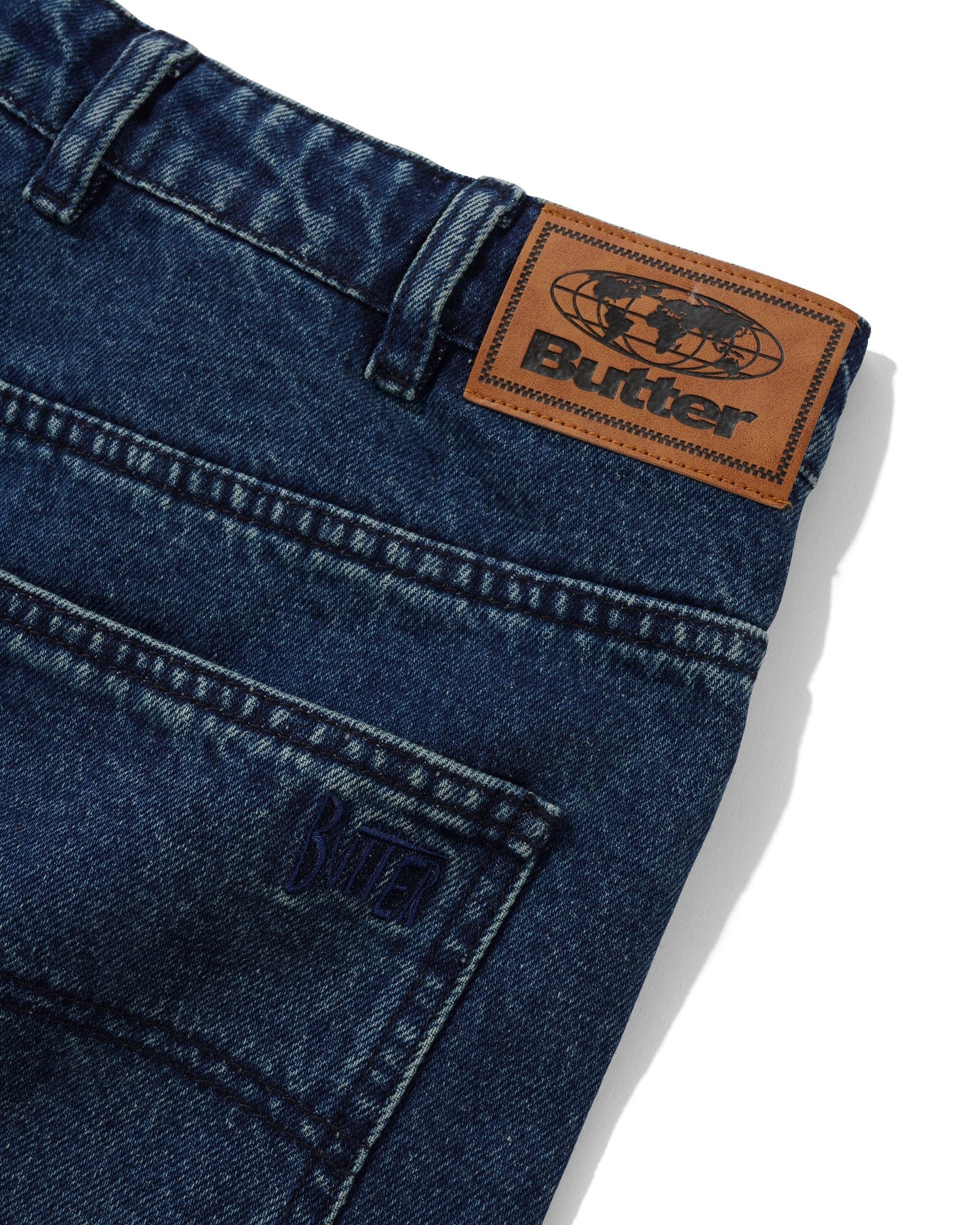 Straight Leg Denim Jeans, Distressed Indigo