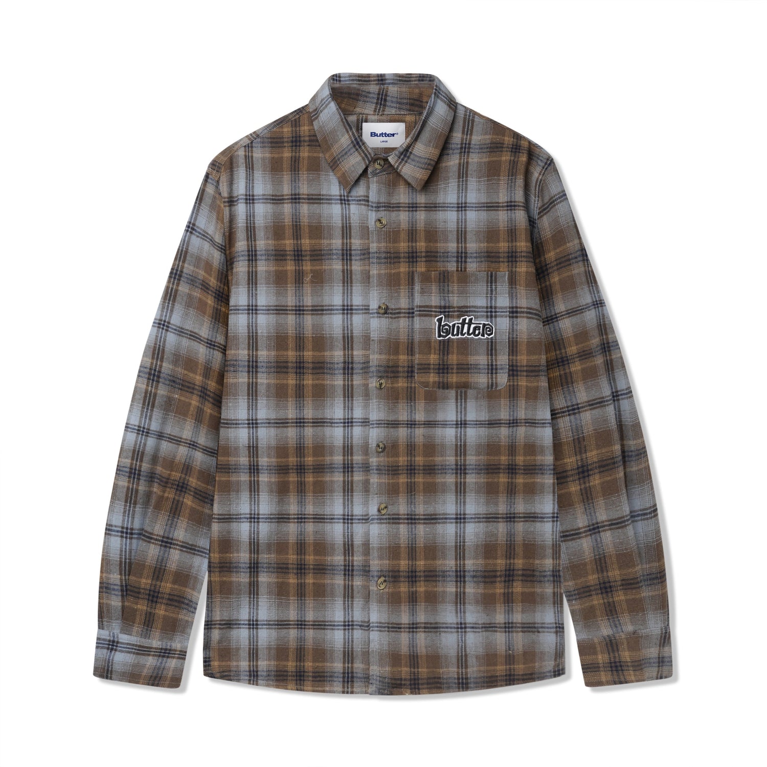 Swirl Plaid Shirt, Brown / Blue