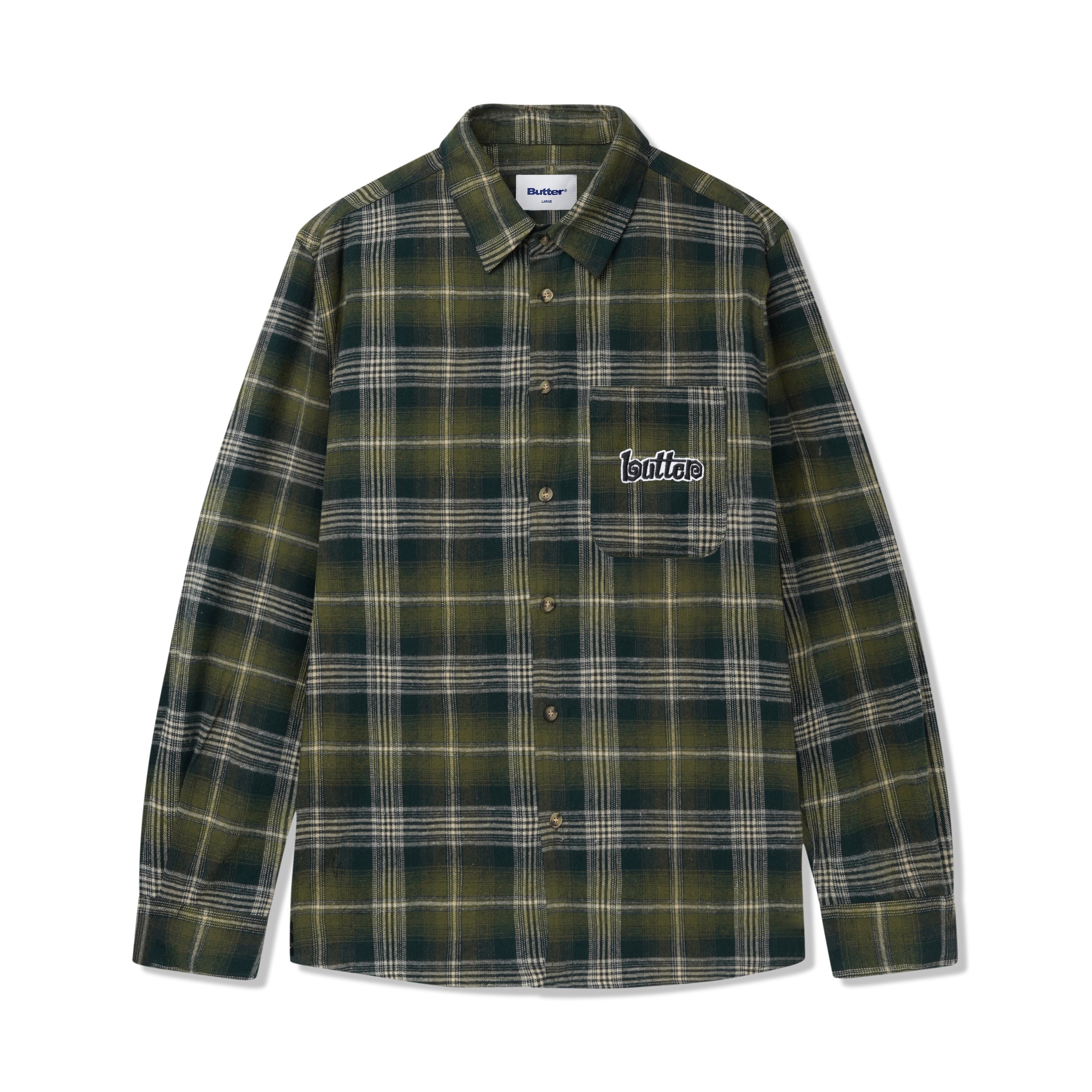 【BUTTER GOODS】Swirl Plaid Shirt Green / White SwirlPlaidShirtGreen-White1.