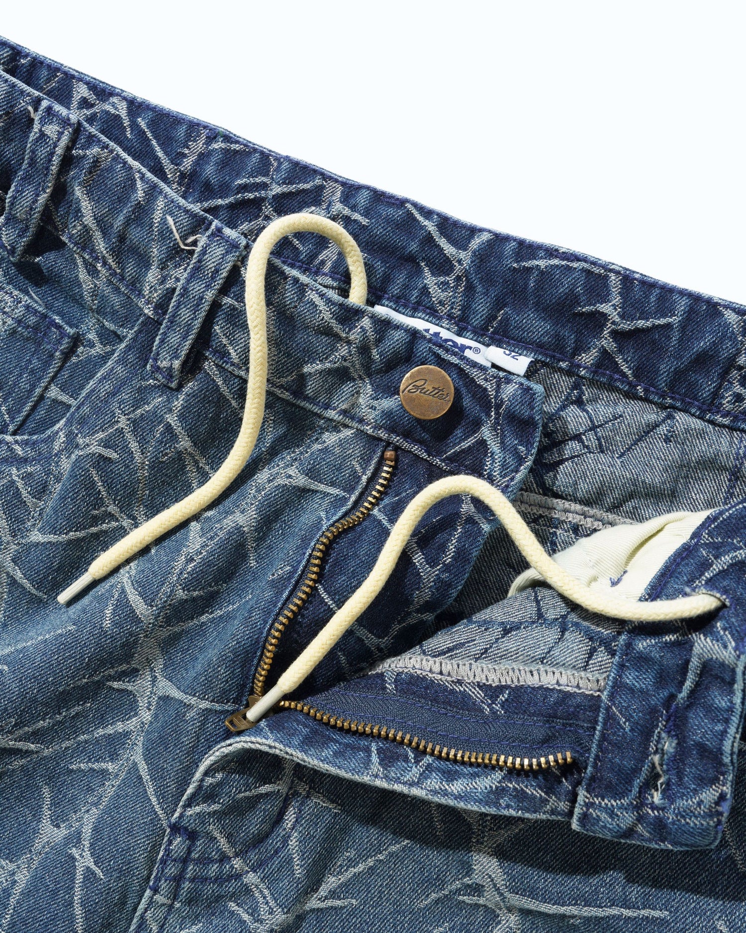 Thorn Camo Wide Cut Denim Jeans, Washed Indigo