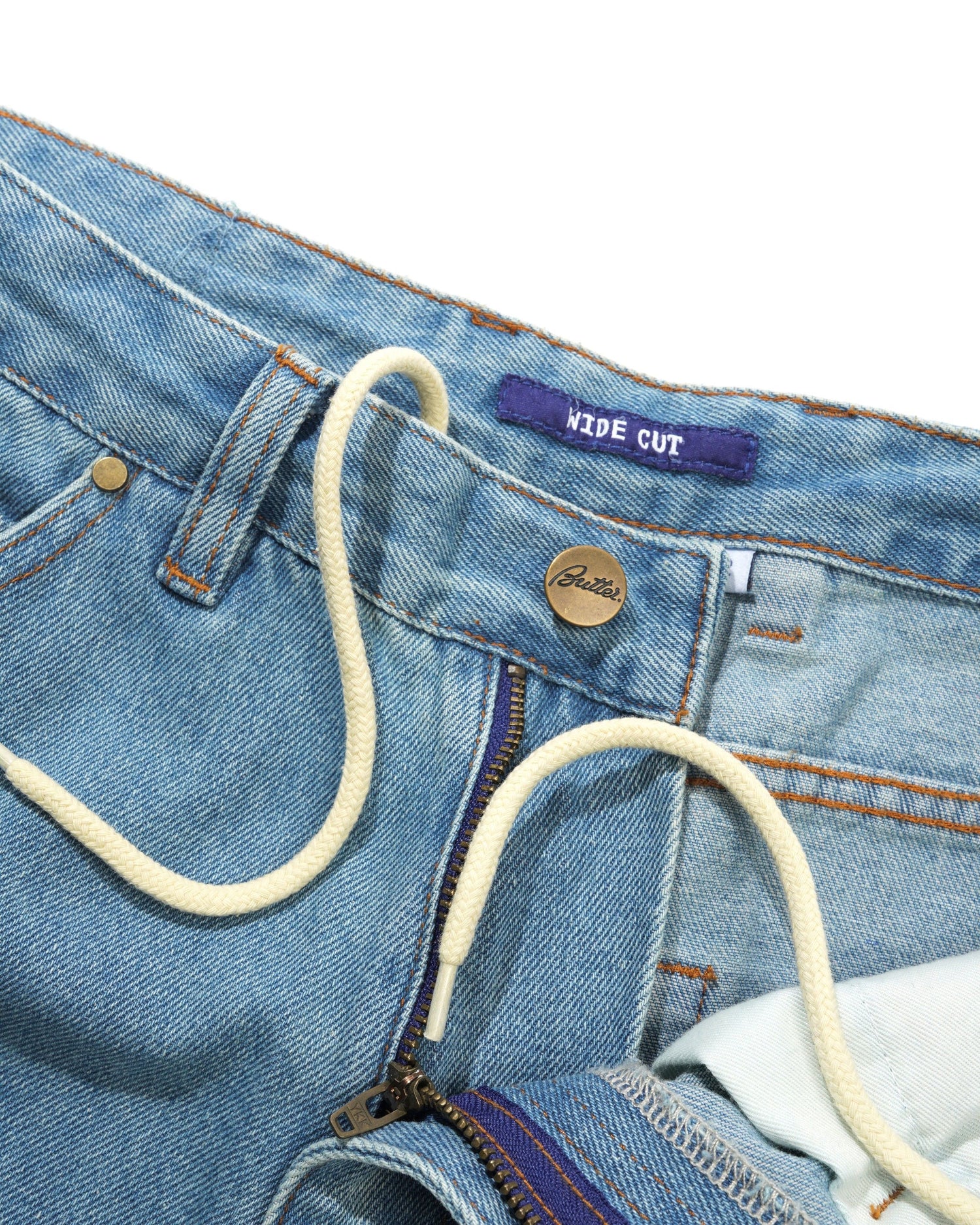 Wide Cut Denim Jeans, Washed Indigo