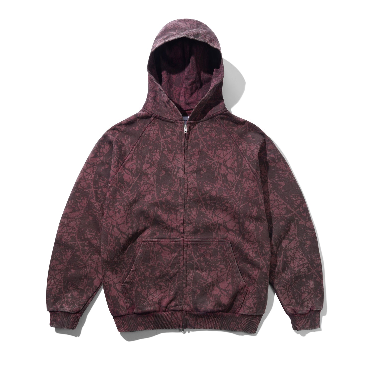Woods Camo Zip-Thru Hood, Washed Burgundy