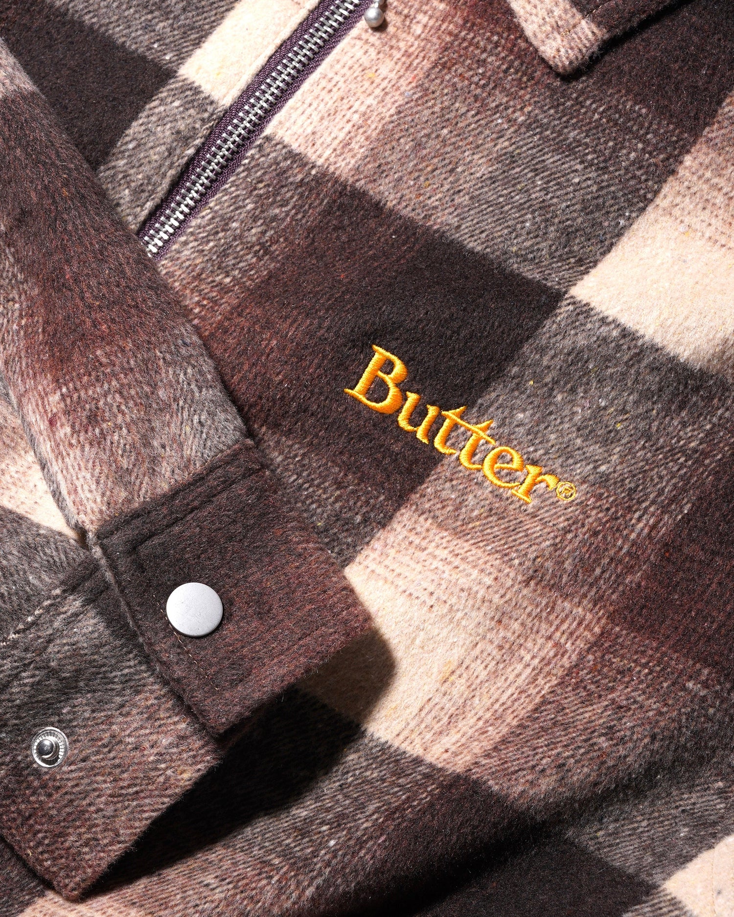 Plaid Zip Thru Over Shirt, Brown – Butter Goods USA