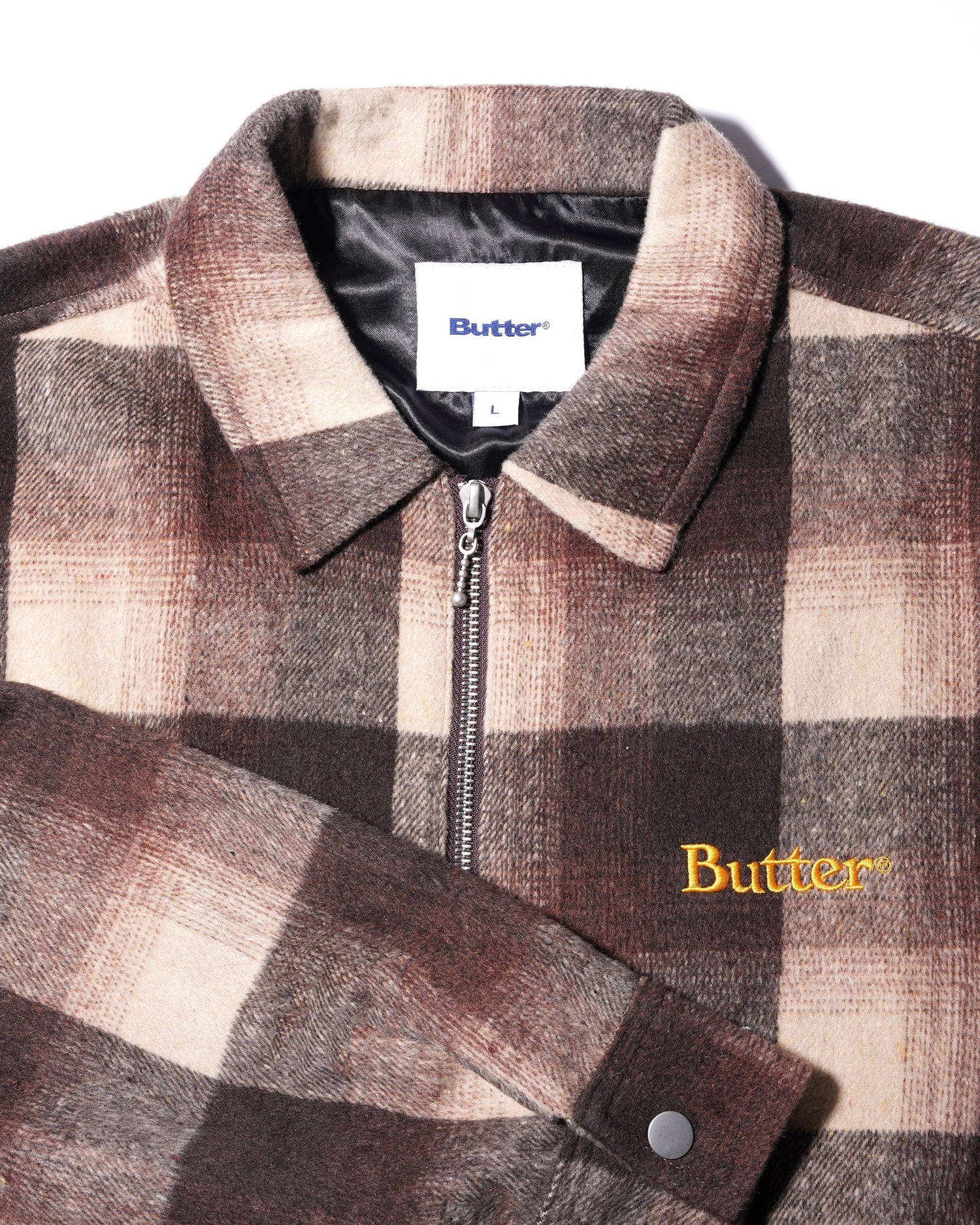 Plaid Zip Thru Over Shirt, Brown – Butter Goods USA