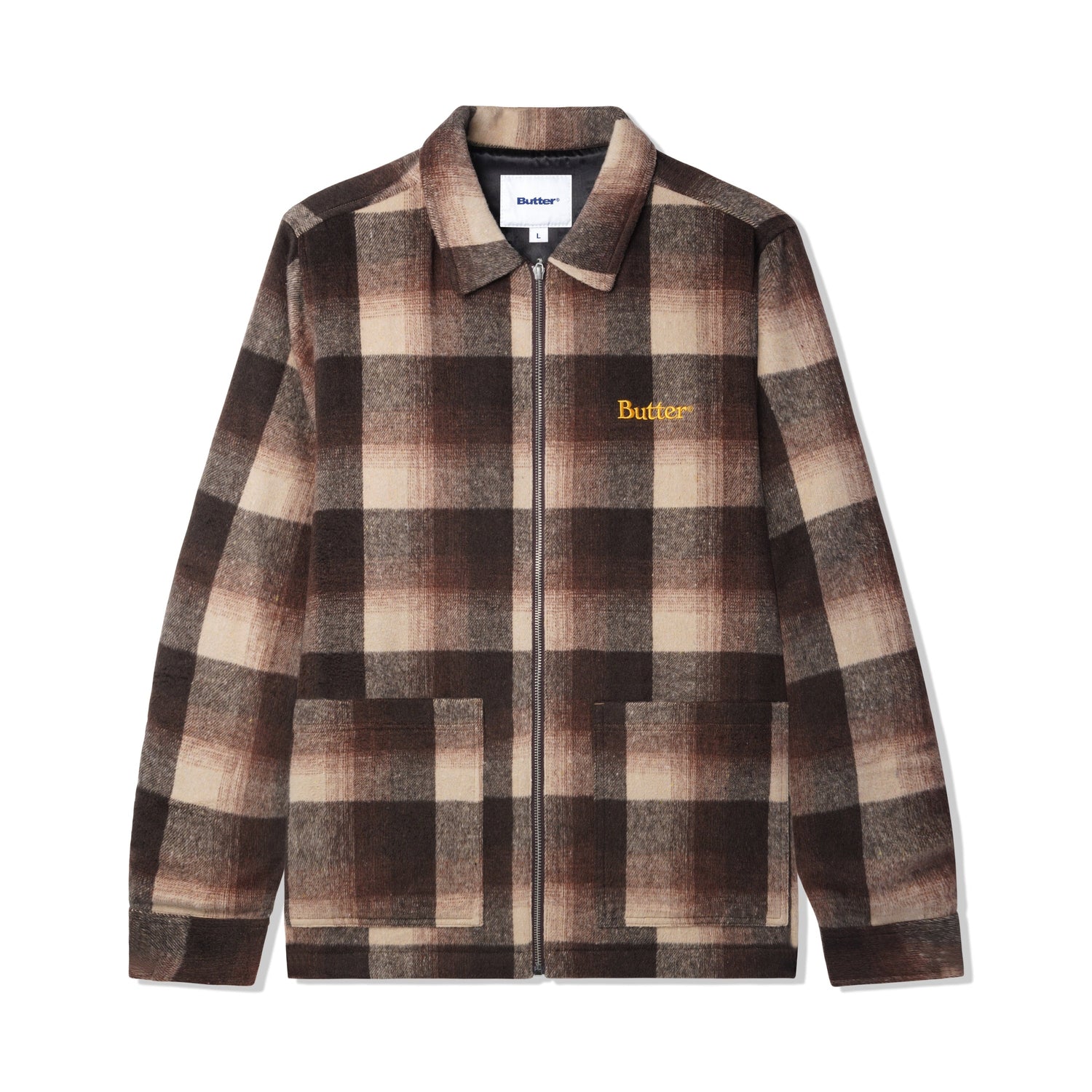 Plaid Zip Thru Over Shirt, Brown – Butter Goods USA