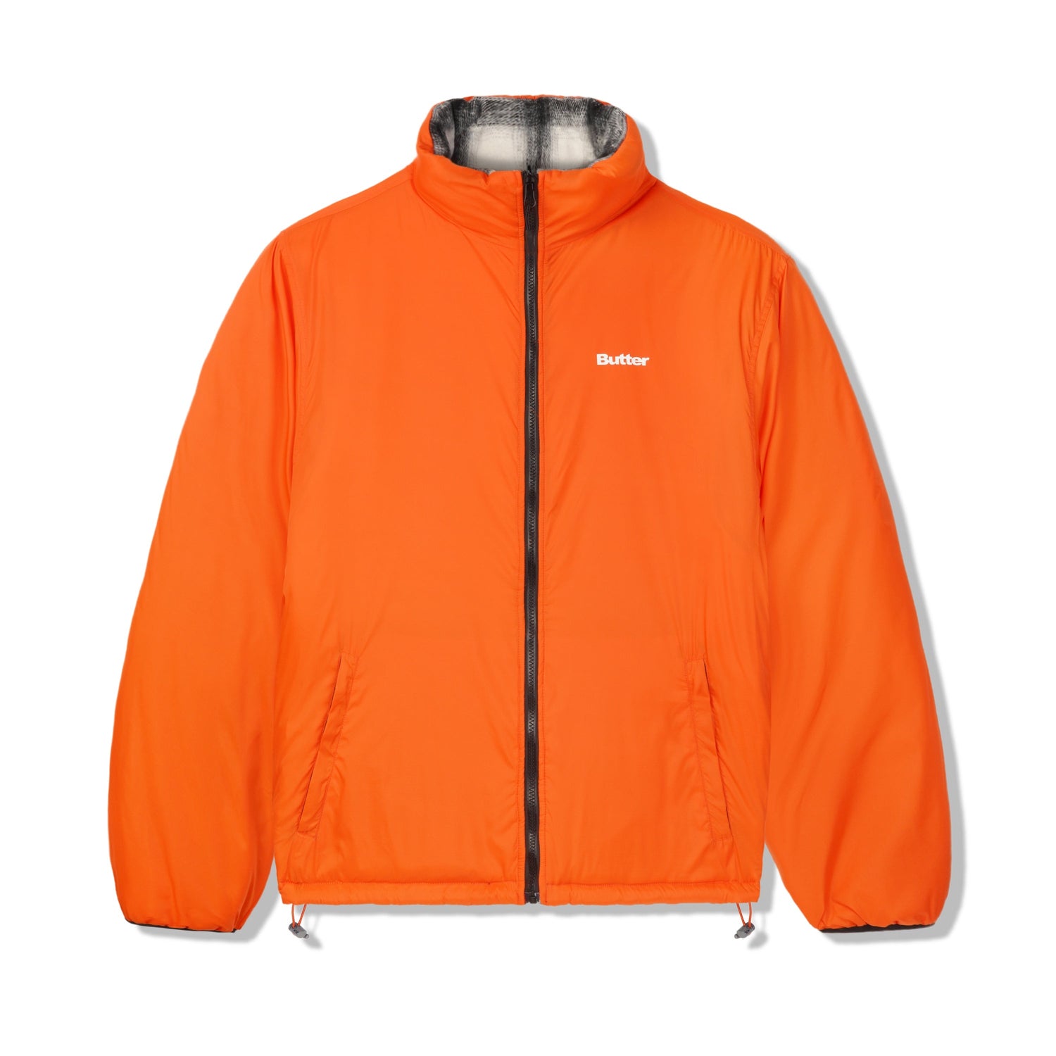 Reversible Plaid Puffer Jacket, White / Orange