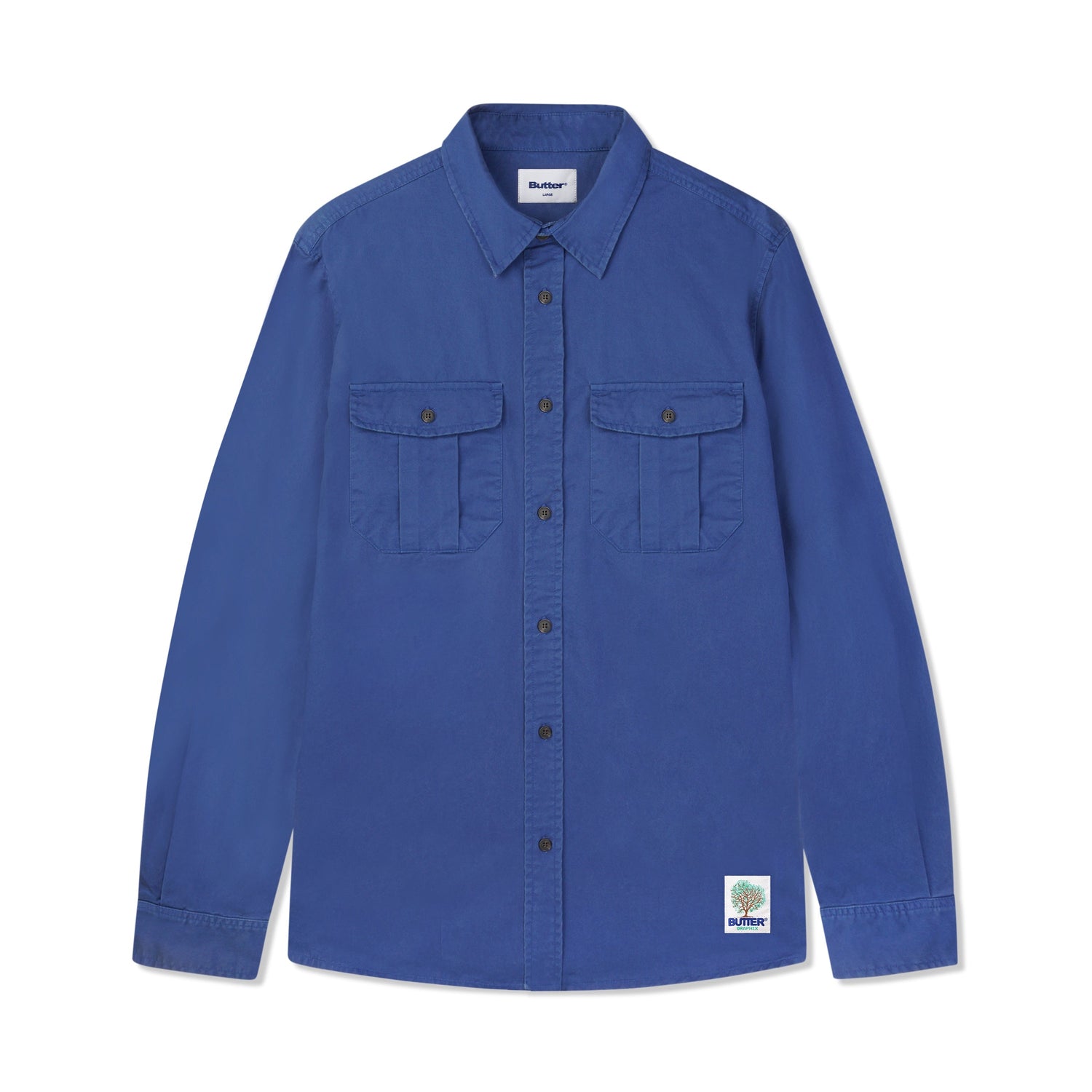 Washed Pocket L/S Shirt, Work Blue